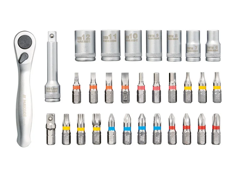 PARKSIDE® Set de clé à cliquet. embouts et douilles ou set d'embouts ou set d'embouts de tournevis à cliquet et de douilles