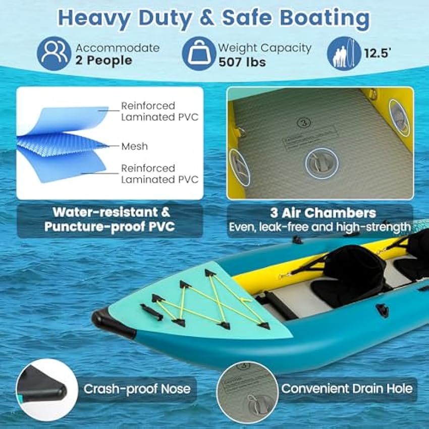 S AFSTAR Inflatable Kayak.2 Person Canoe with 507 lbs Capac
