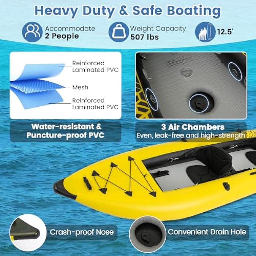 S AFSTAR Inflatable Kayak.2 Person Canoe with 507 lbs Capac