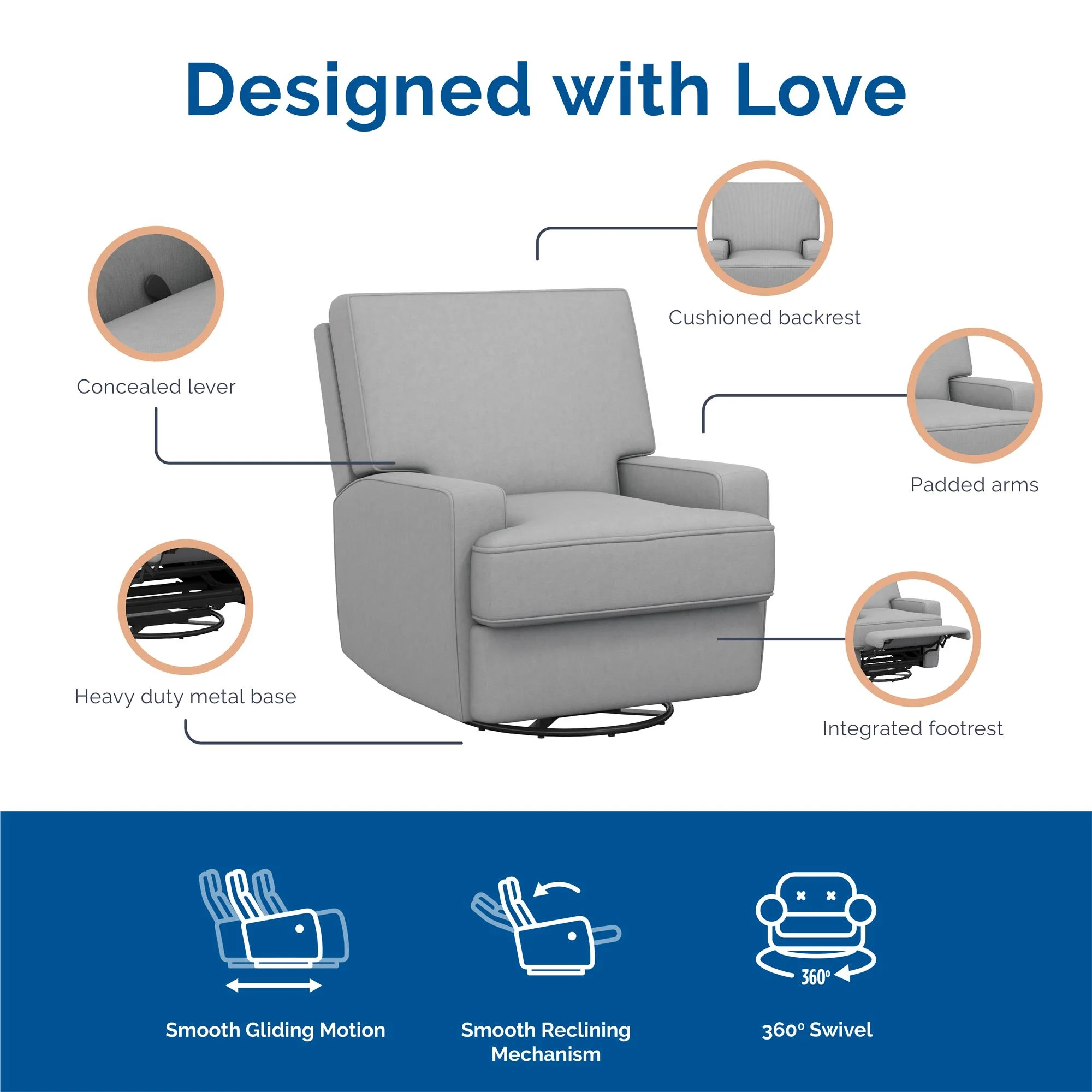 Baby Relax Rylan 4-in-1 Swivel Glider Rocker Recliner Chair