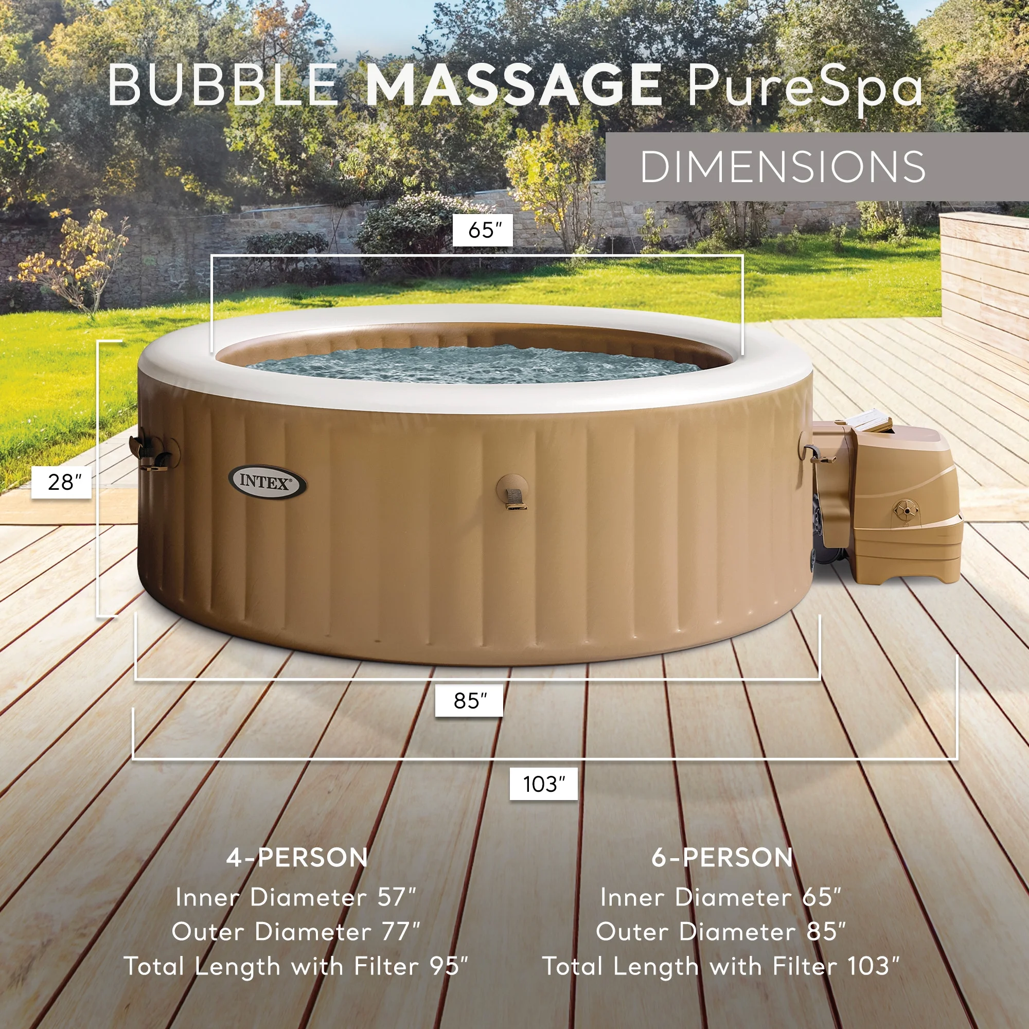 Intex PureSpa 6 Person Bubble Massage Inflatable Hot Tub Spa Set
