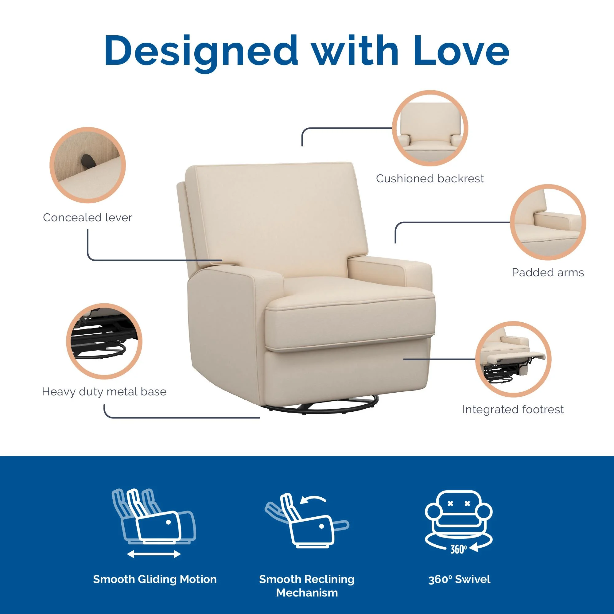 Baby Relax Rylan 4-in-1 Swivel Glider Rocker Recliner Chair