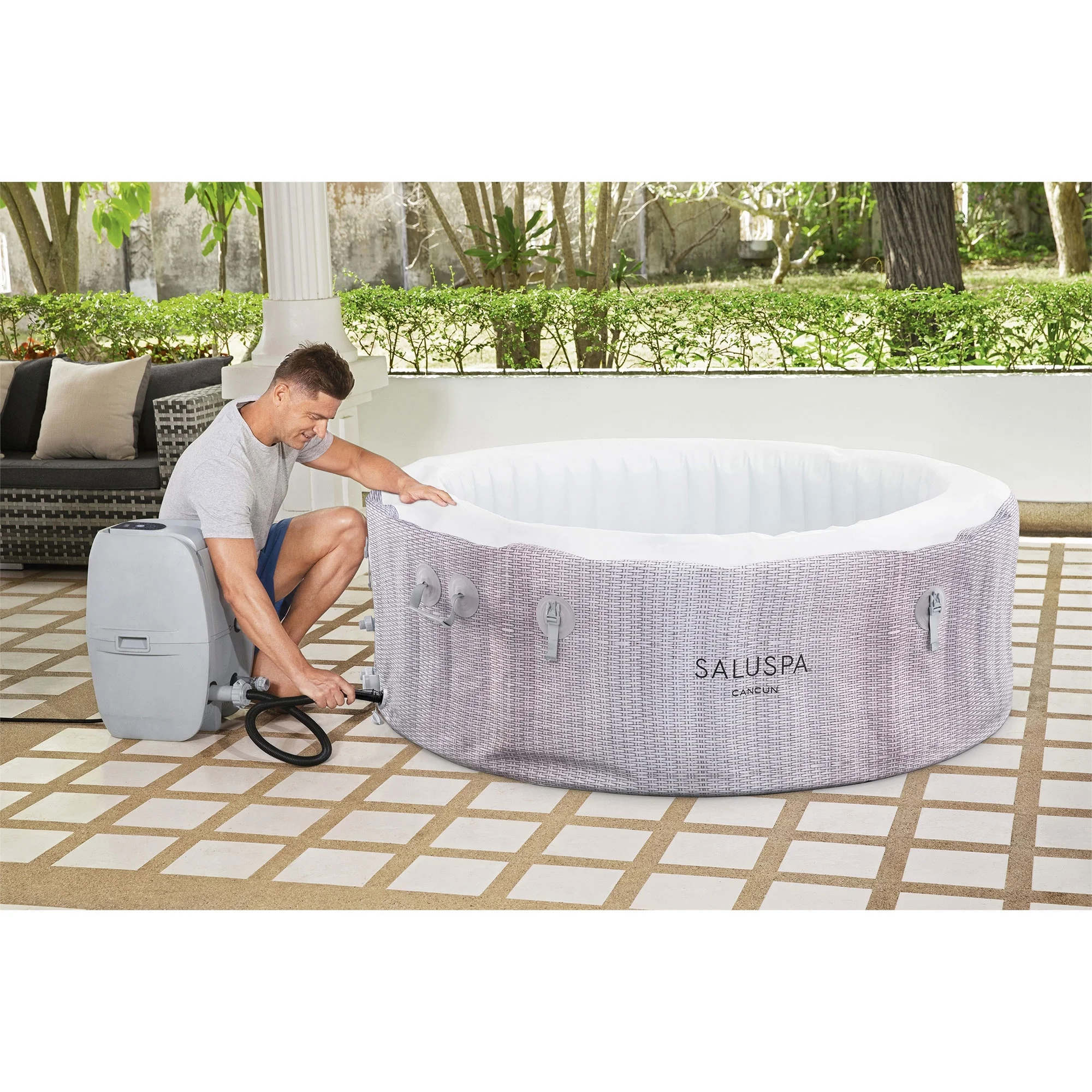Bestway SaluSpa Cancun AirJet Inflatable Hot Tub with 120 Jets, Gray