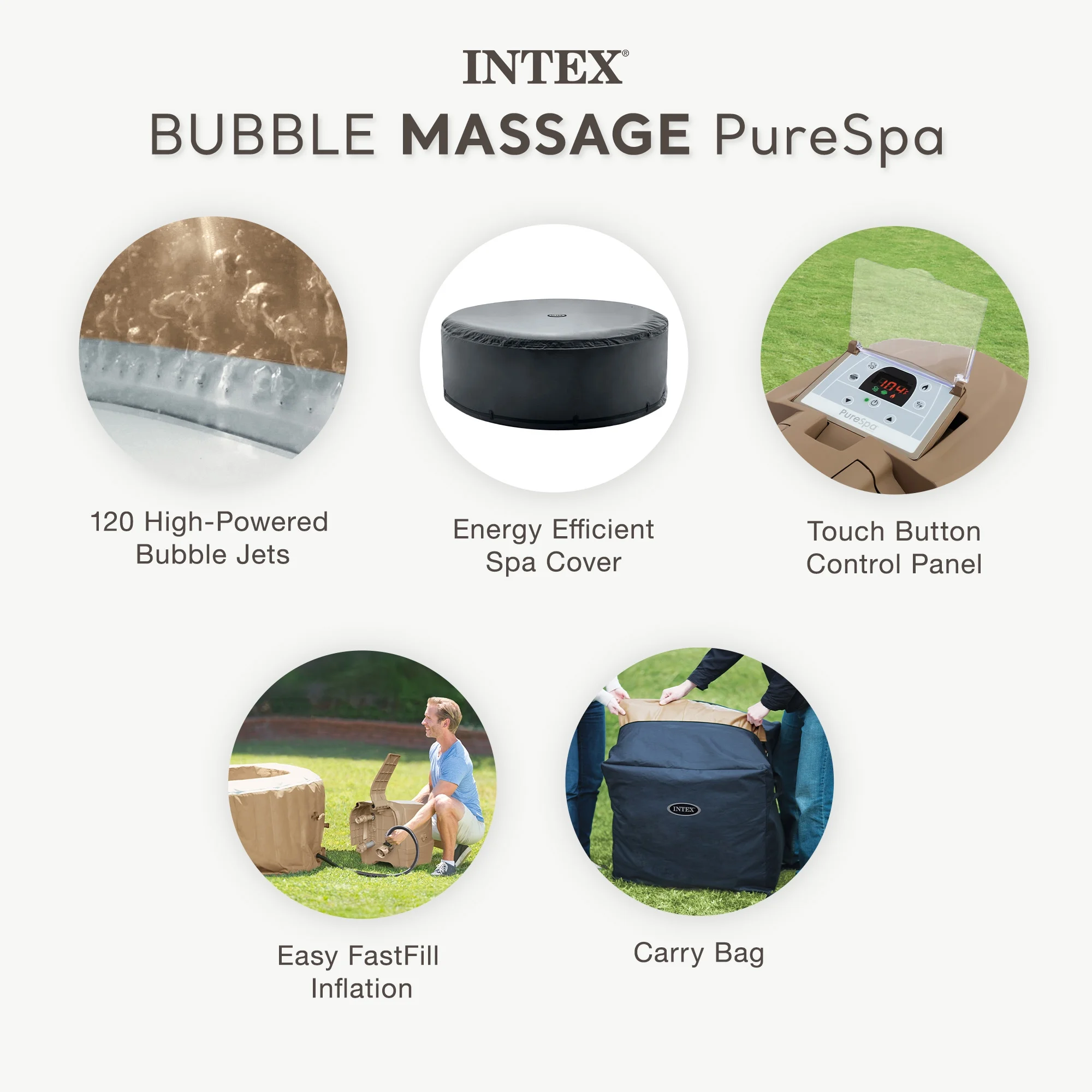 Intex PureSpa 6 Person Bubble Massage Inflatable Hot Tub Spa Set