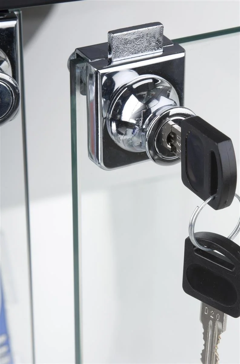 Displays2go Black LED Trophy Showcase, Locking, LED Lighting, Tempered Glass, Laminated MDF & Aluminum �C Black (LESC10478B)