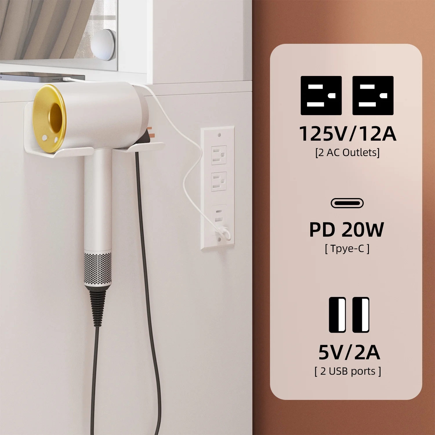 Tomnk White Vanity with Lights Mirrors, Makeup Vanity Desk with Drawers and Chair, Power Outlet