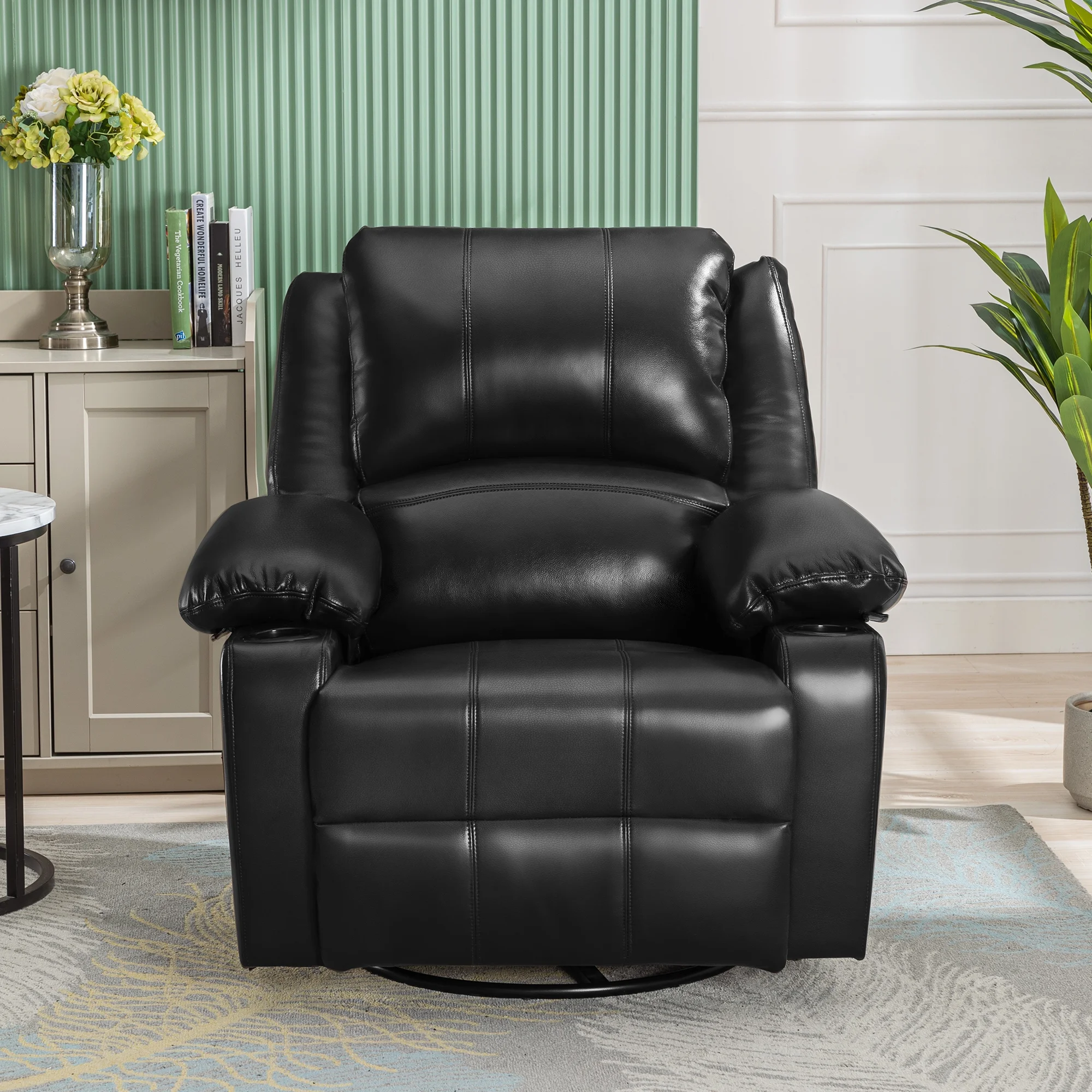 JONPONY Kneading Massage Rocker Recliner Chair with 4-Point 3D Kneading Massage and Heat Ergonomic Lounge Chair for Living Room with Rocking Function and 2 Cup Holders, USB Charge Port,Gray