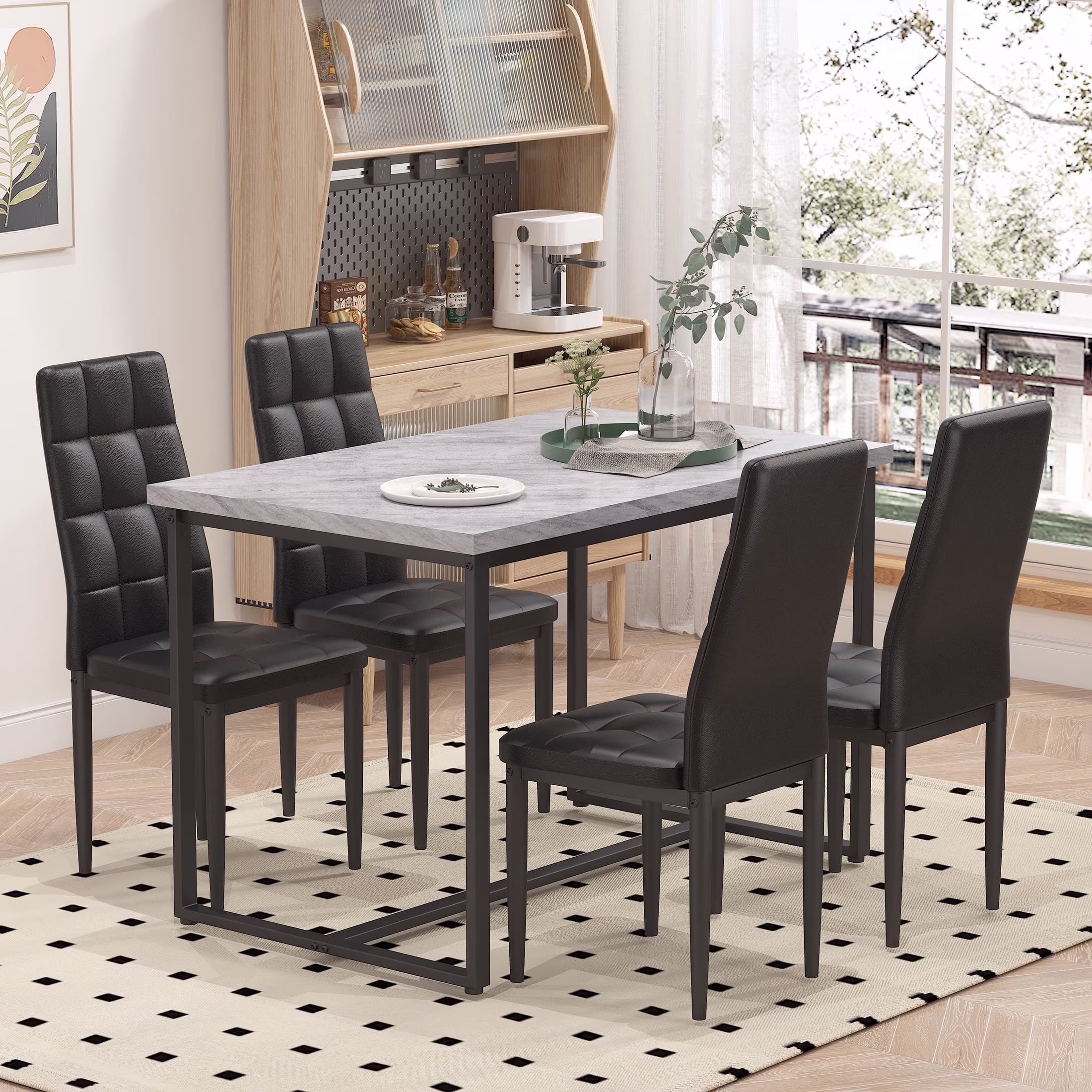 SEGMART Dining Table with 4 High-Back Upholstered Chairs, Modern Dinette Set, Dining Table & Chairs Set for 4 Persons, Small Home Kitchen Dining Table Set, Ideal for Apartment Breakfast Nook
