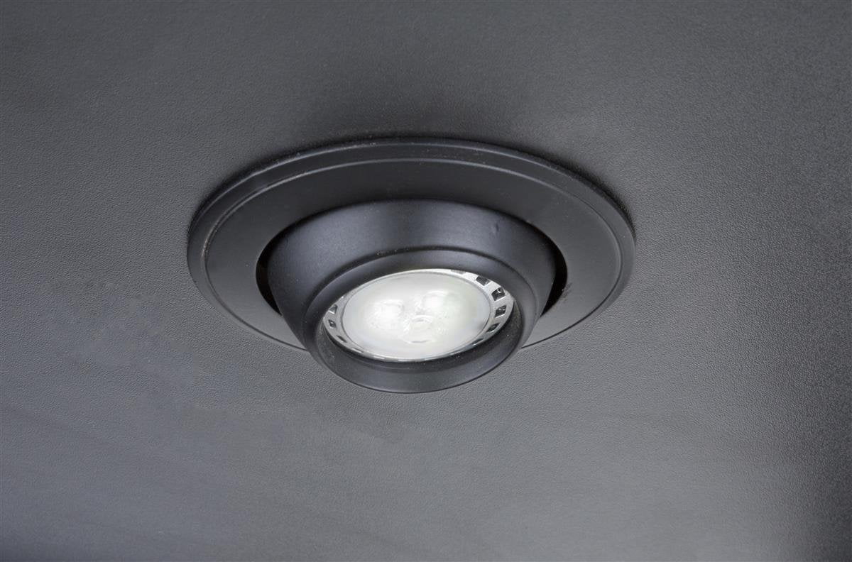 Displays2go Black LED Trophy Showcase, Locking, LED Lighting, Tempered Glass, Laminated MDF & Aluminum �C Black (LESC10478B)