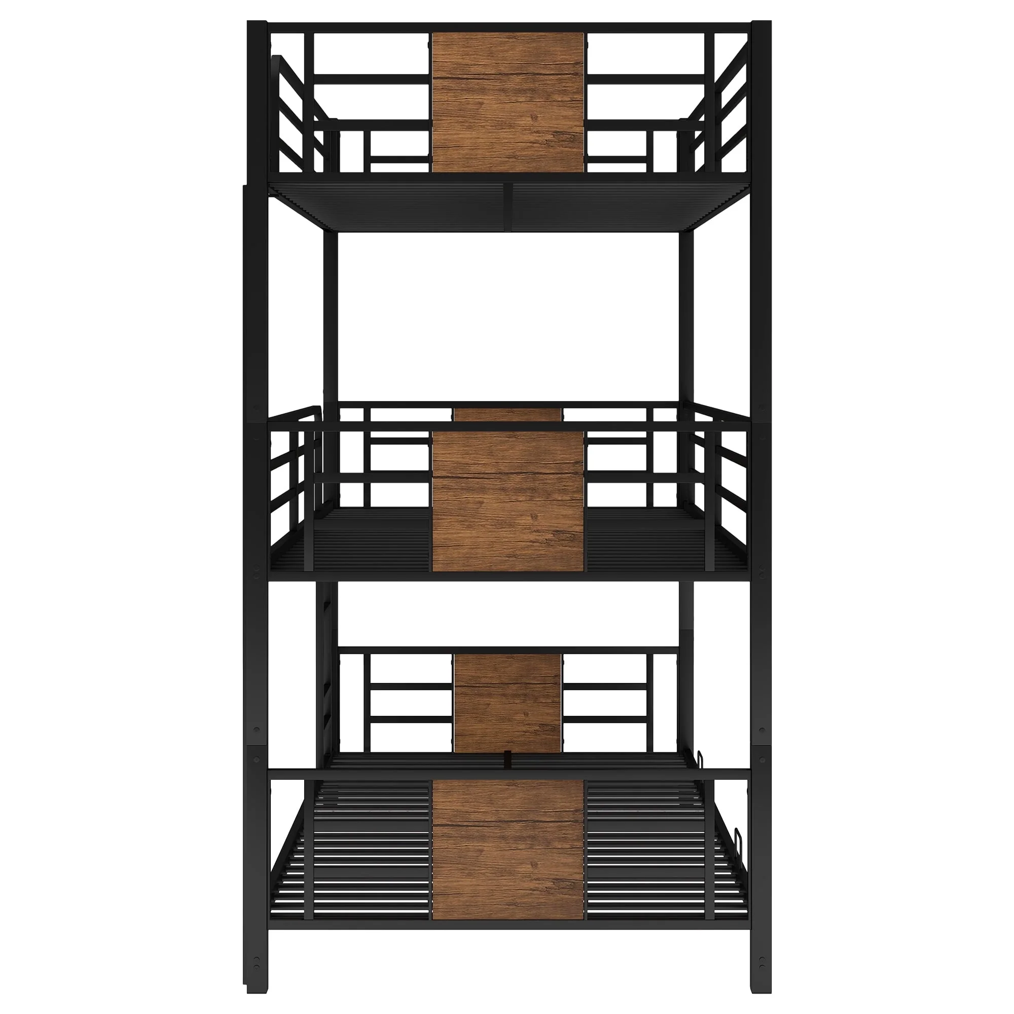 Euroco Metal Twin over Twin over Twin Bedroom Bunk Bed, Triple 3-in-1 Bed, Brown