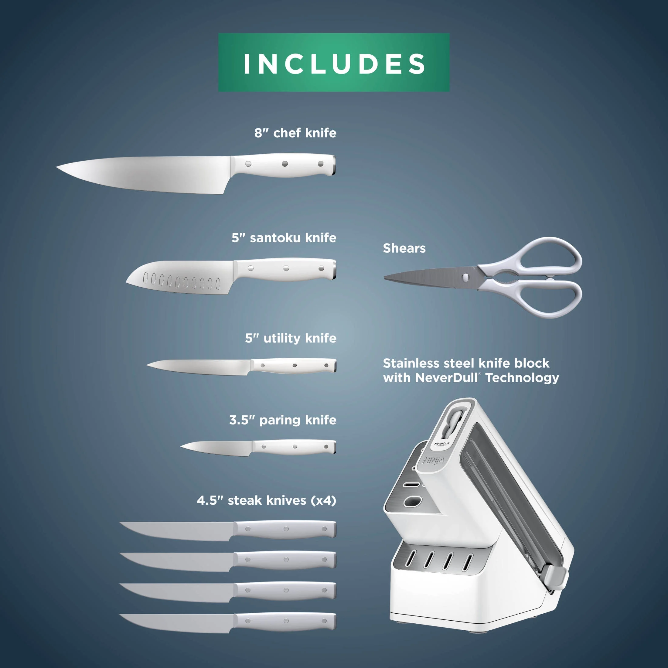 Ninja Foodi NeverDull 10-Piece Stainless Steel Essential Knife System with Sharpener, K12010 Black/Gray