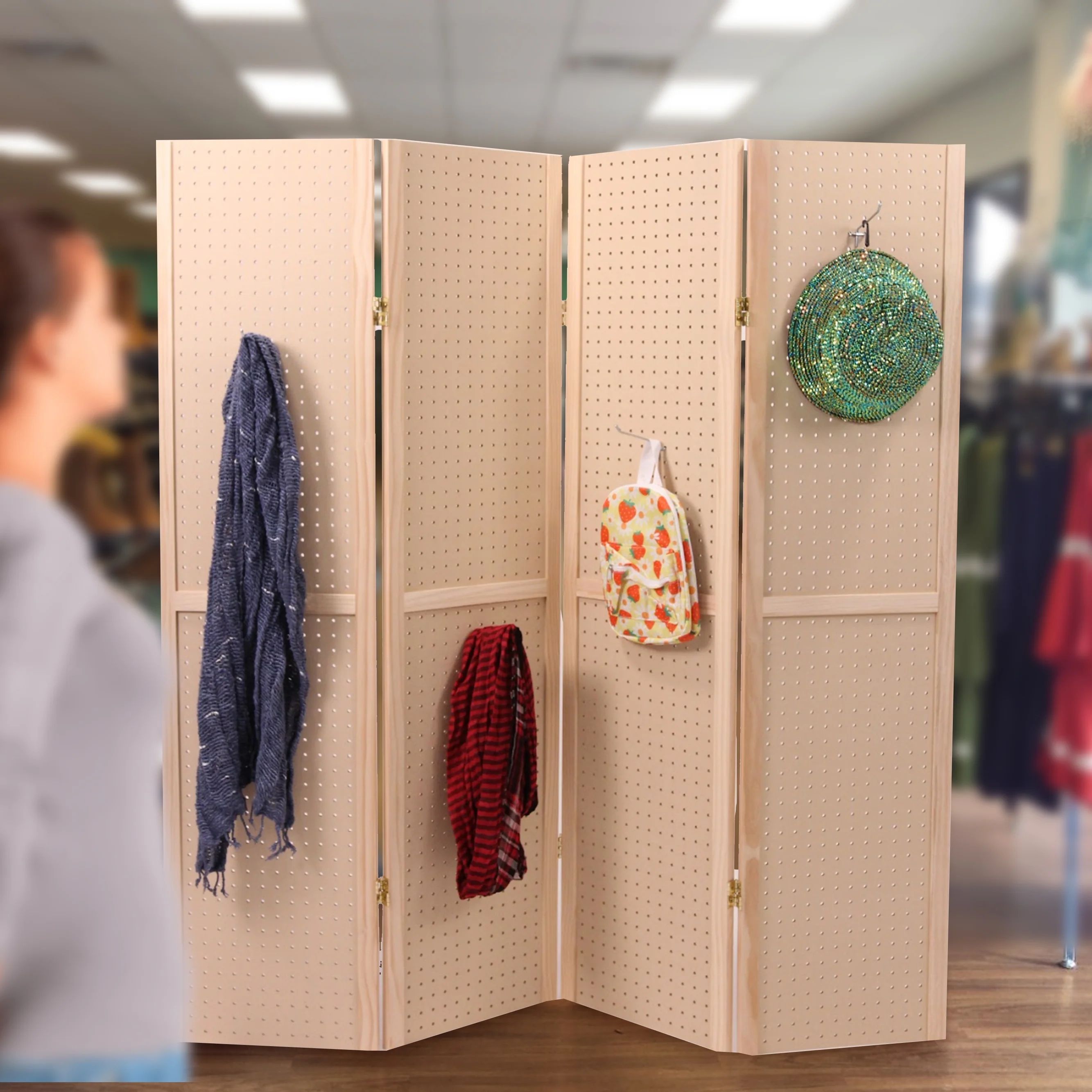 5 Foot 4-Panel Folding Pegboard Stand for Crafting - Versatile Pegboard Display and Room Divider - Paint-Ready Surface for Customization - Perfect for Trade Shows  Flea Markets  and Home Organization