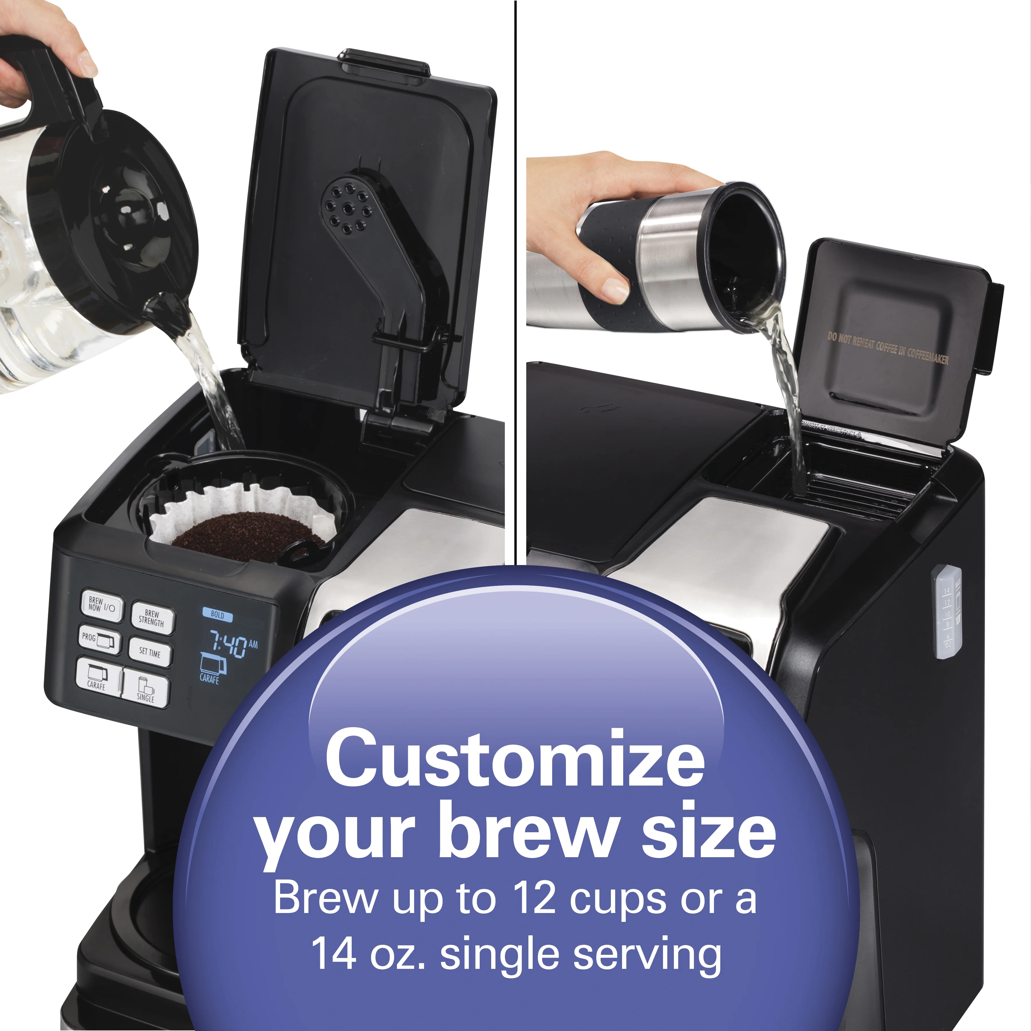 Hamilton Beach FlexBrew Coffee Maker, K Cup Pod Compatible Single Serve Coffee Maker & 12-Cup Coffee Pot, Black