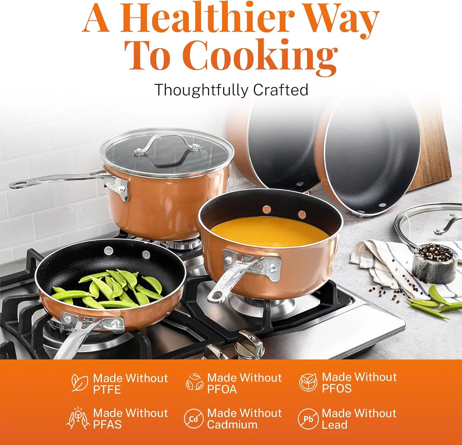 Gotham Steel Stackmaster 10 Pc Copper Pots and Pans Set Non Stick Cookware Set with Kitchen Utensils, Induction Ready, Non Toxic Nesting Design for 50% Space Saving, Oven and Dishwasher Safe