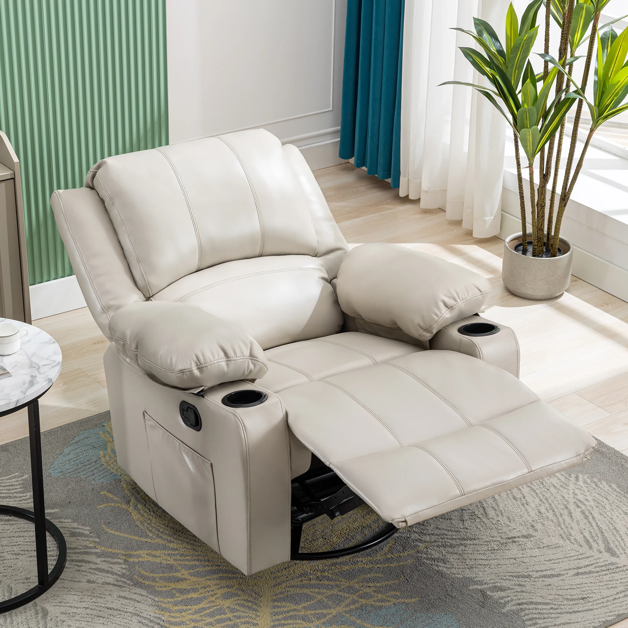 JONPONY Kneading Massage Rocker Recliner Chair with 4-Point 3D Kneading Massage and Heat Ergonomic Lounge Chair for Living Room with Rocking Function and 2 Cup Holders, USB Charge Port,Gray