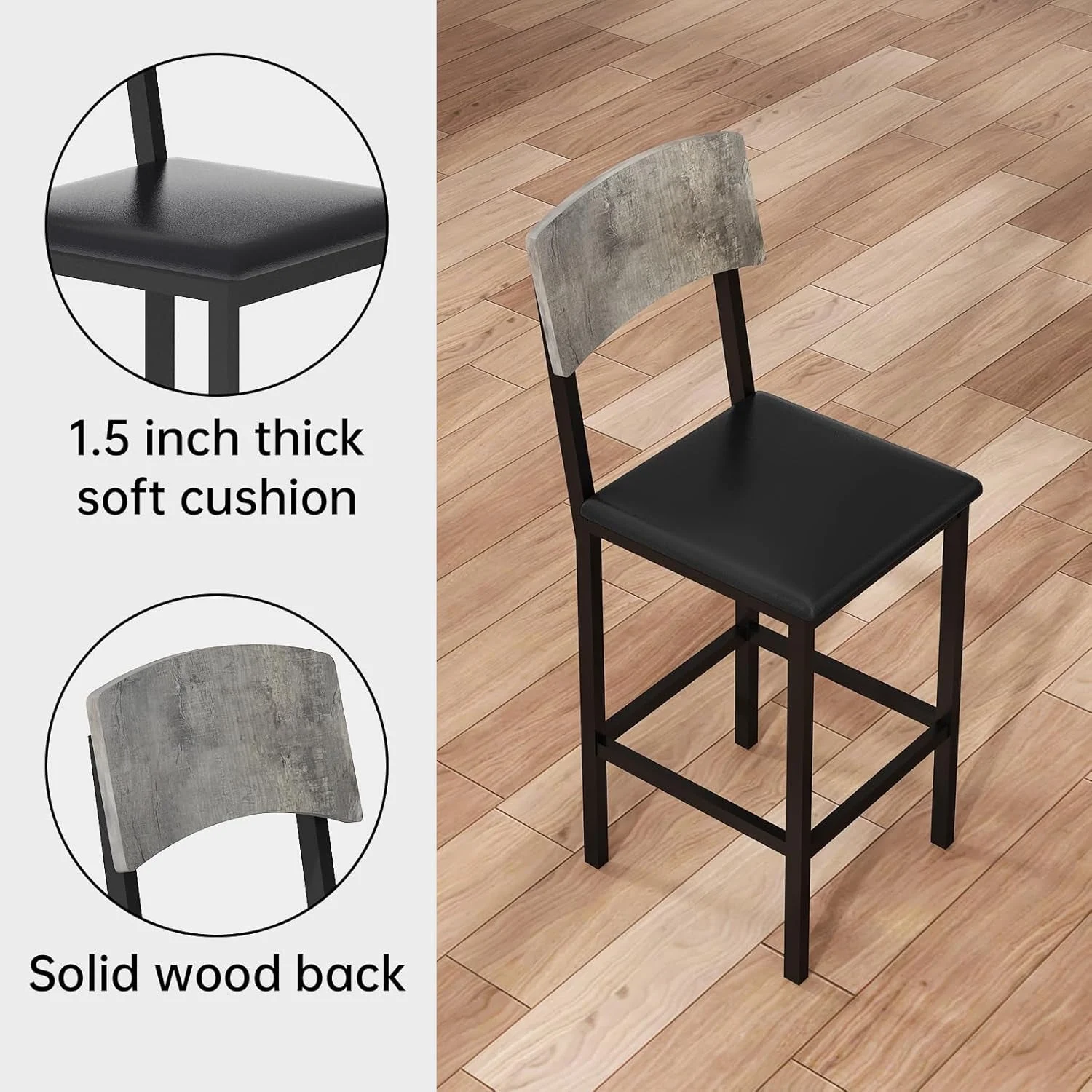 Lamerge 4 Person Dining Table Set, Solid Wood Dining Table with 4 Upholstered Leather Chairs, Modern Kitchen Dining Room Dining Table Set for Small Spaces, Apartments, Kitchens, Dining Rooms. White