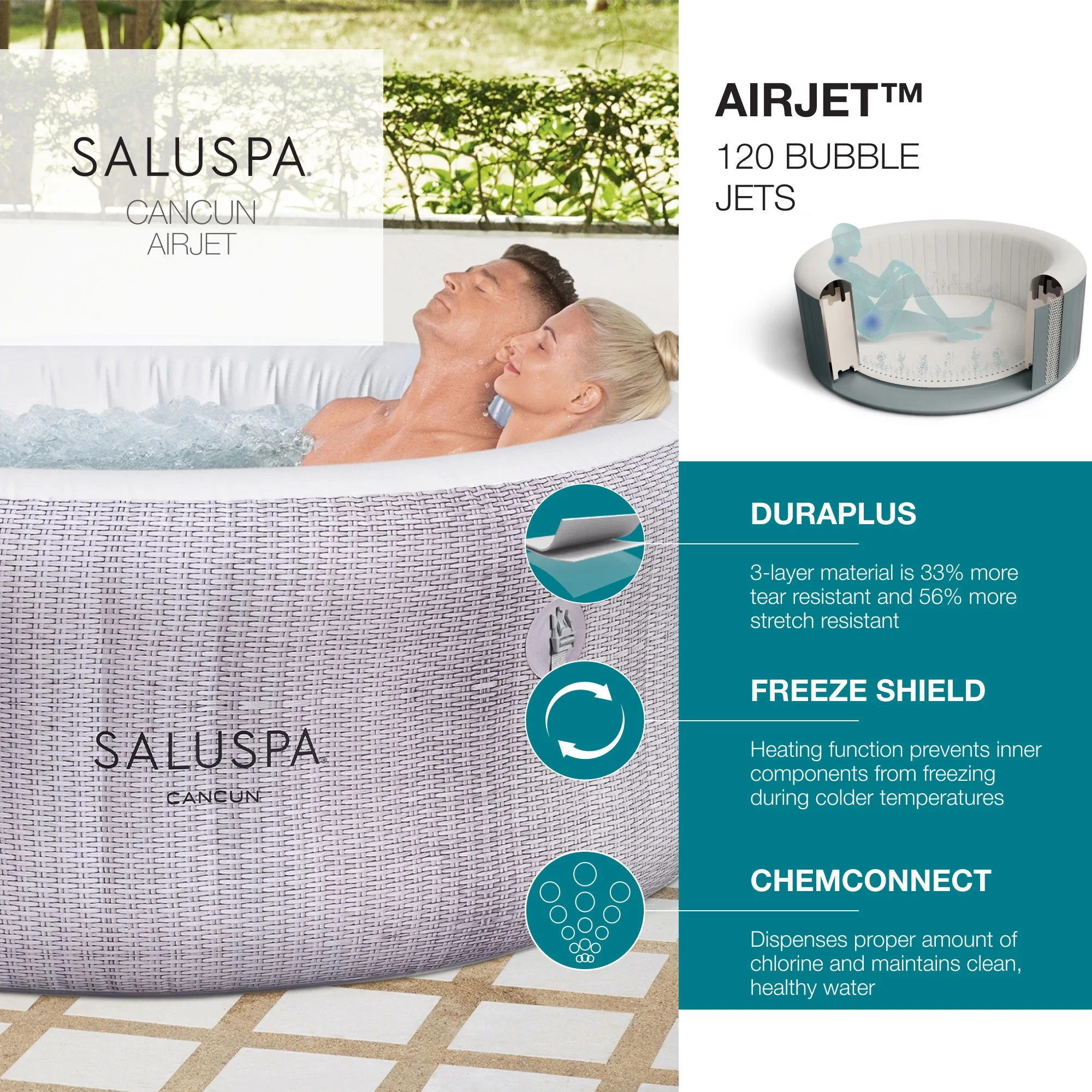 Bestway SaluSpa Cancun AirJet Inflatable Hot Tub with 120 Jets, Gray