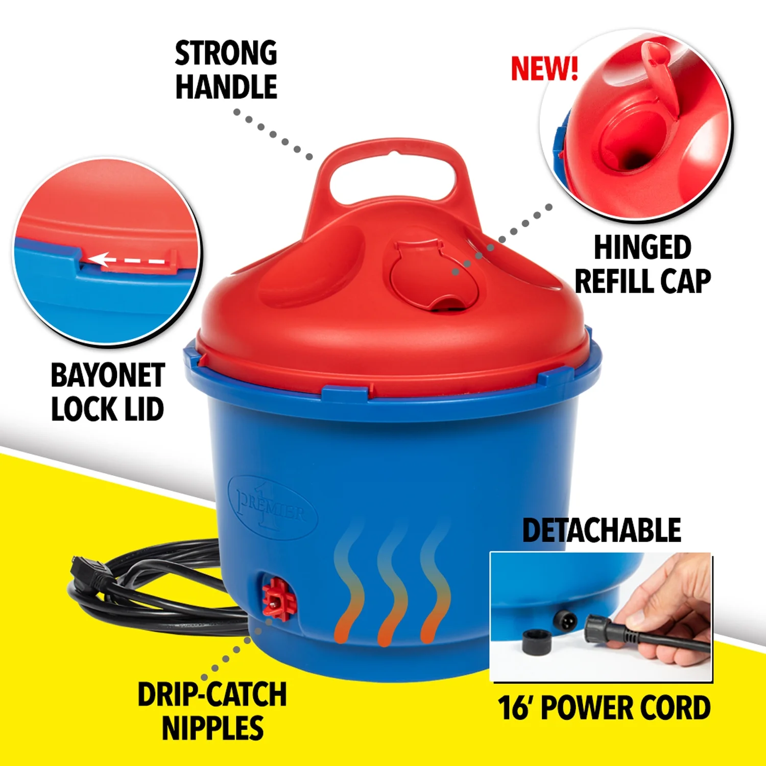 Premier 1 Heated Chicken Coop Water Fountain, 3 Gallon Bucket