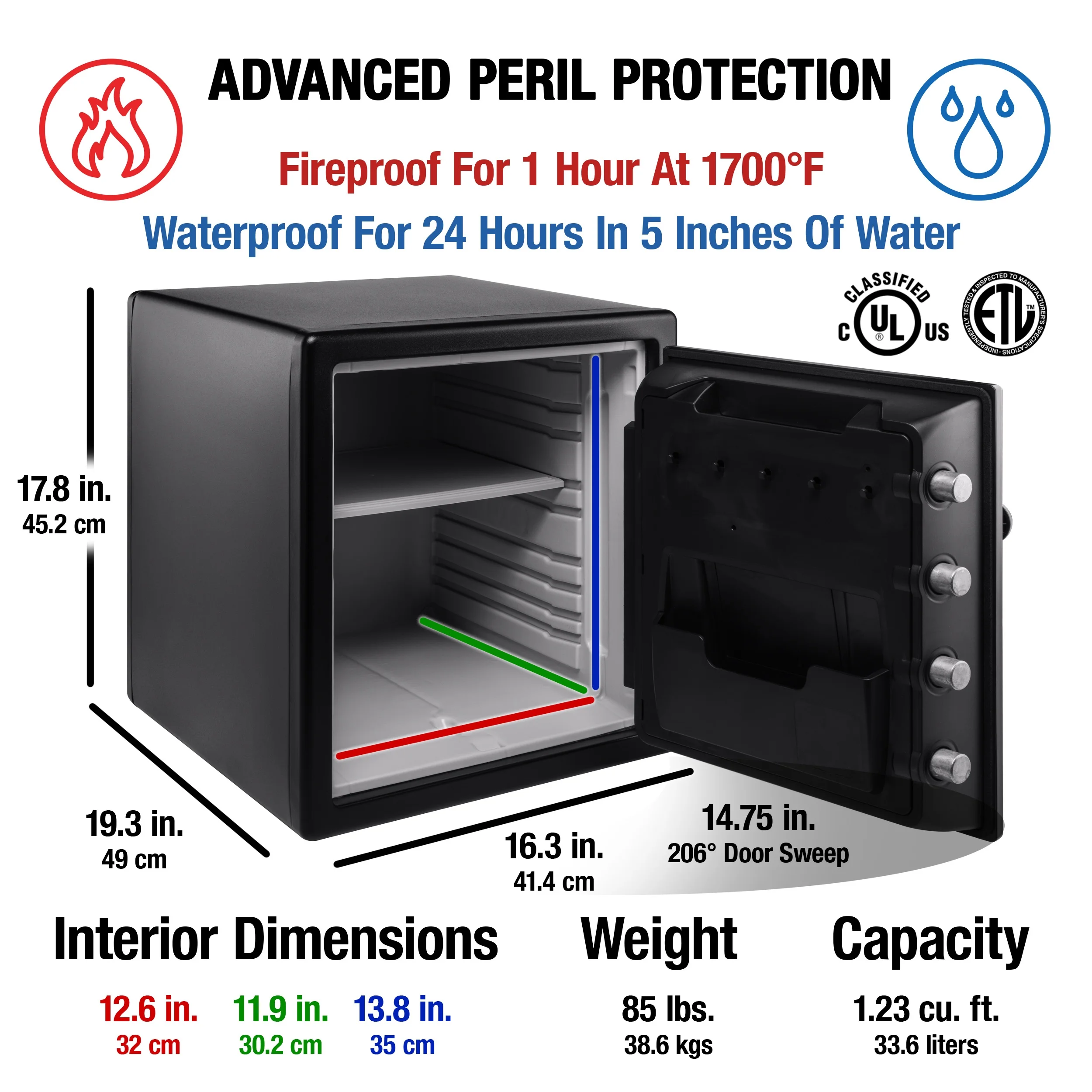 SentrySafe SFW123CS Fire-Resistant Safe and Waterproof Safe with Dial Combination Lock, 1.23 Cu. ft.