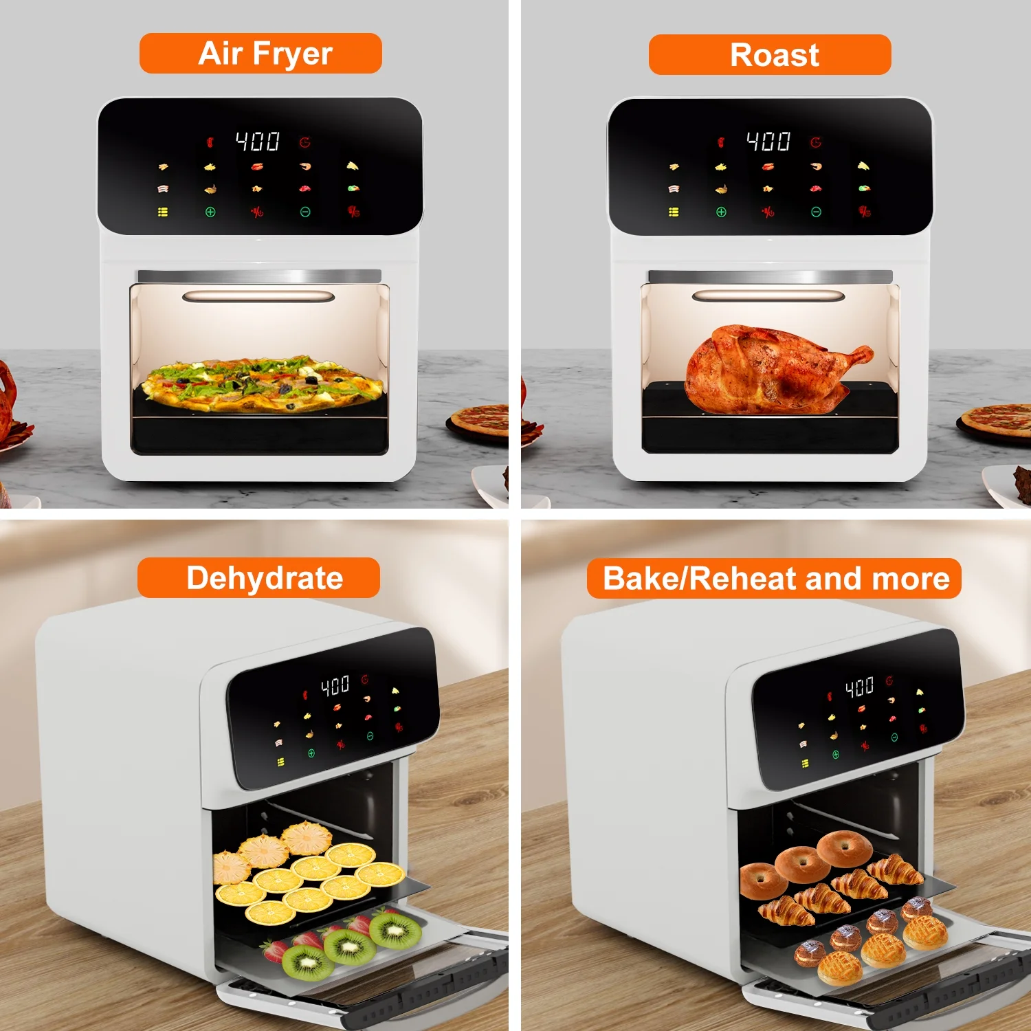 Bluebow Air Fryer 12QT Convection Oven with 10-in-1 Multi Function, Visible Window and Touchscreen, Black