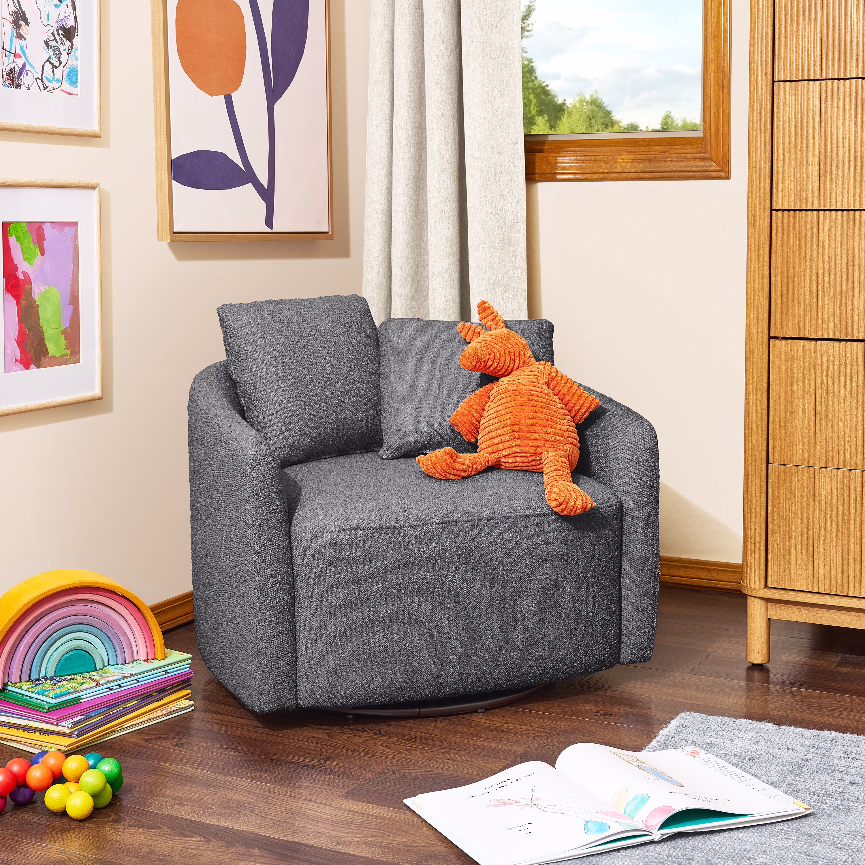 Beautiful Drew Kids Accent Chair by Drew Barrymore, Cornflower Bouclé Fabric