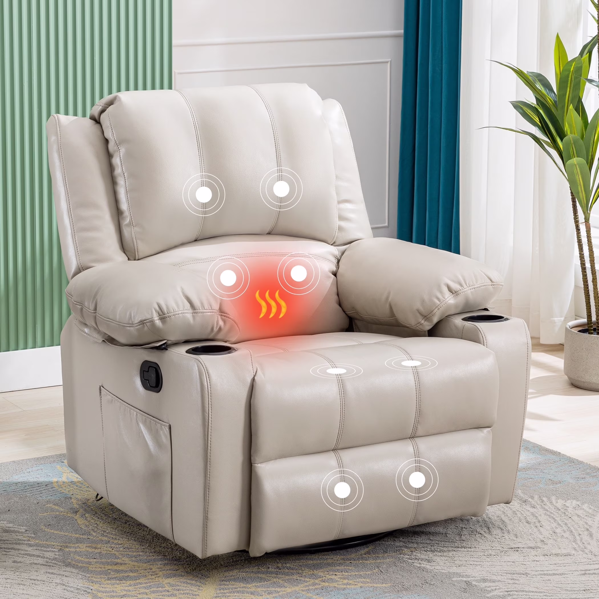 JONPONY Kneading Massage Rocker Recliner Chair with 4-Point 3D Kneading Massage and Heat Ergonomic Lounge Chair for Living Room with Rocking Function and 2 Cup Holders, USB Charge Port,Gray