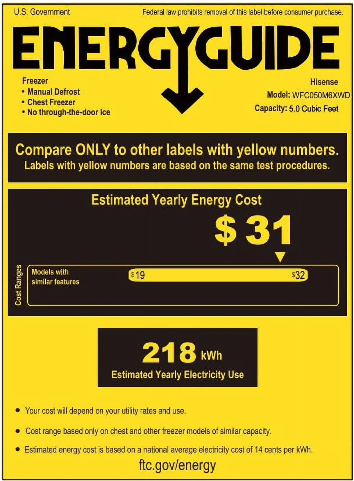 Hisense Garage Ready 5 cf ft Chest Freezer- White