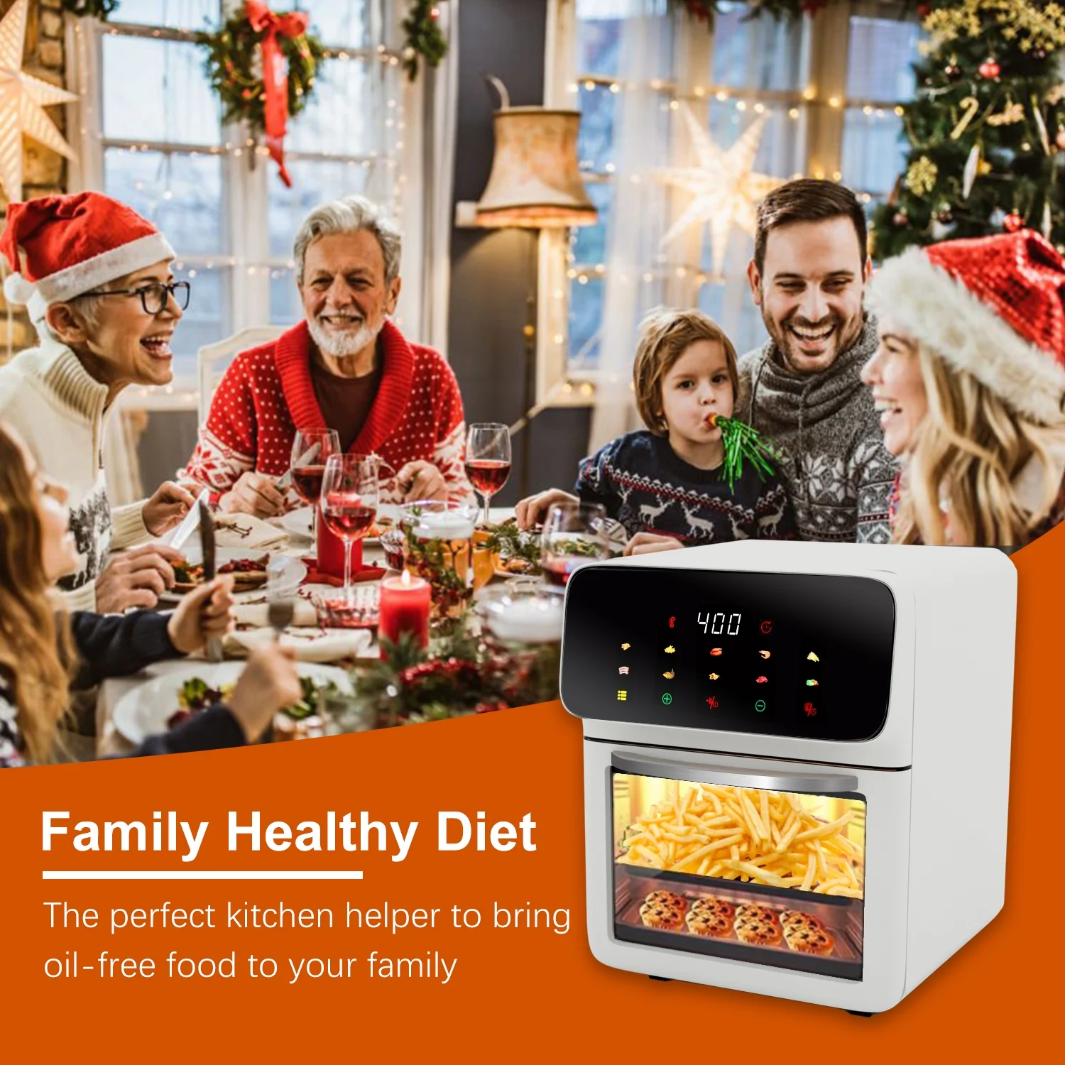 Bluebow Air Fryer 12QT Convection Oven with 10-in-1 Multi Function, Visible Window and Touchscreen, Black