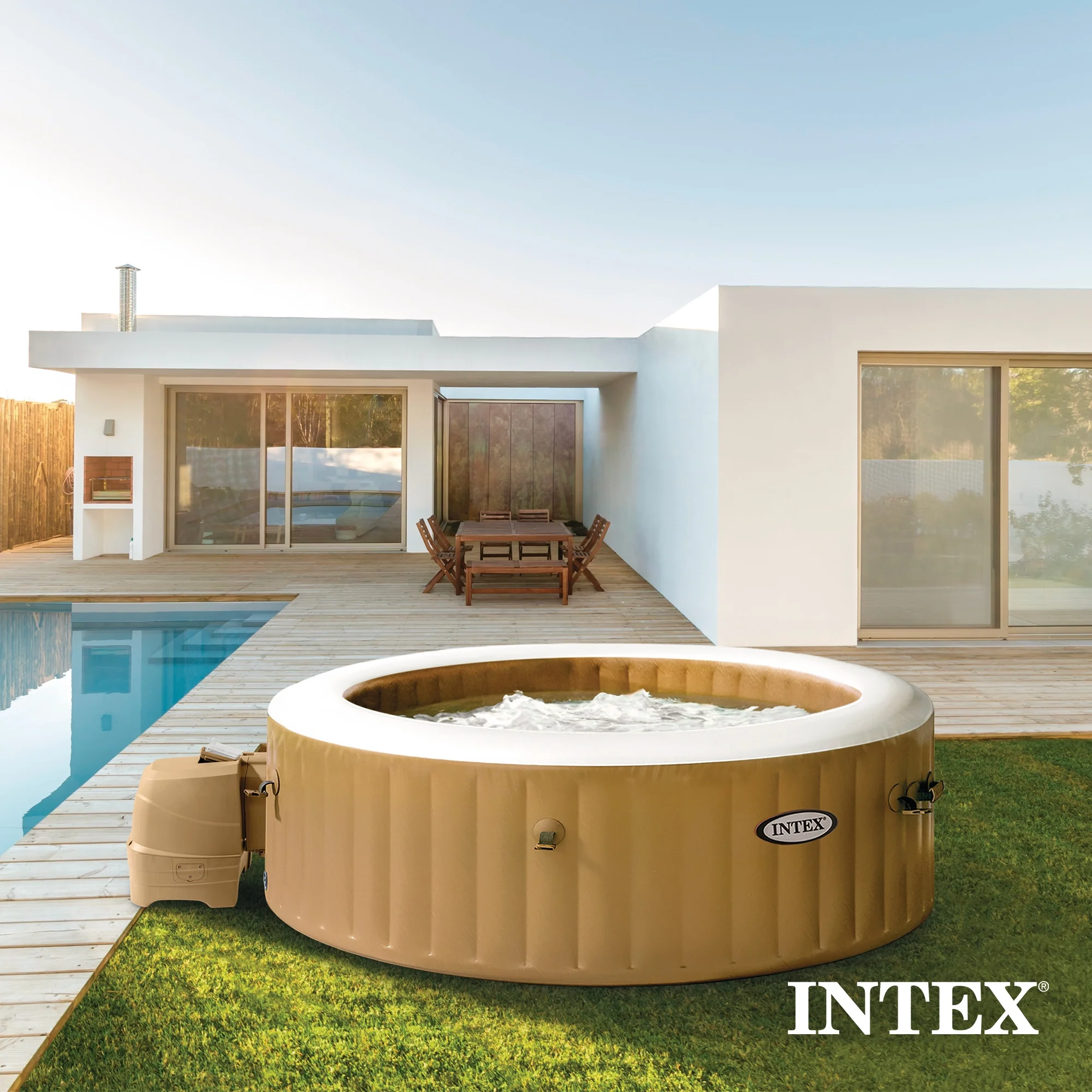 Intex PureSpa 6 Person Bubble Massage Inflatable Hot Tub Spa Set