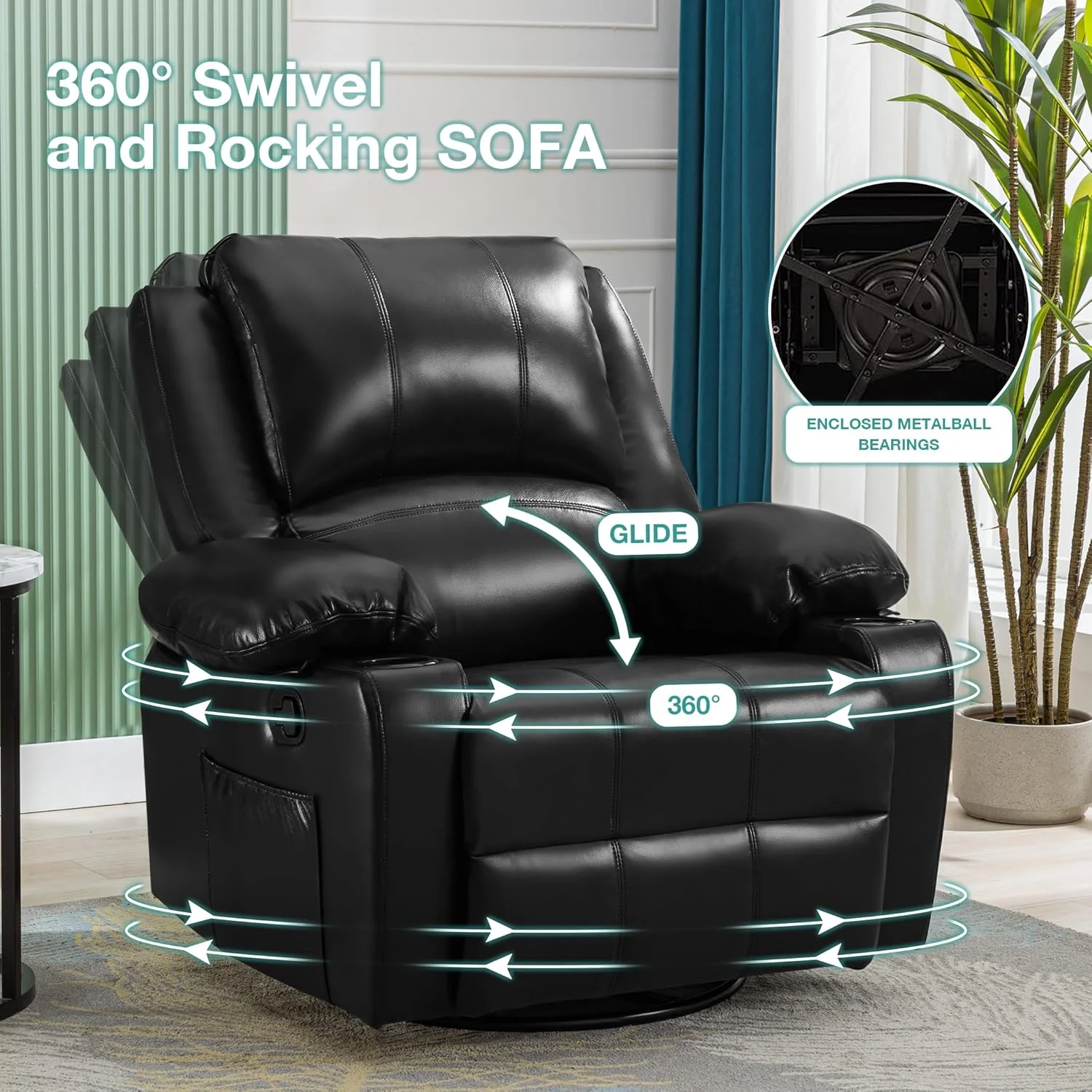 JONPONY Kneading Massage Rocker Recliner Chair with 4-Point 3D Kneading Massage and Heat Ergonomic Lounge Chair for Living Room with Rocking Function and 2 Cup Holders, USB Charge Port,Gray