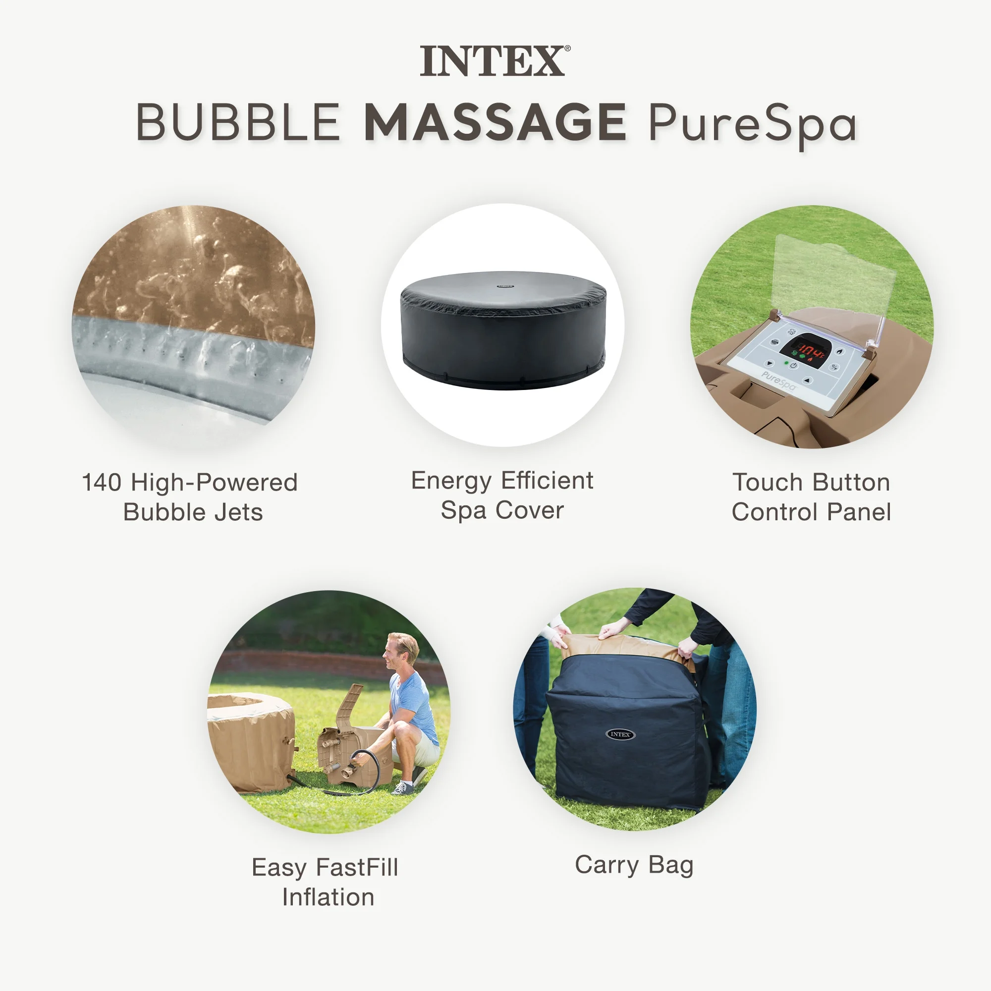 Intex PureSpa 6 Person Bubble Massage Inflatable Hot Tub Spa Set