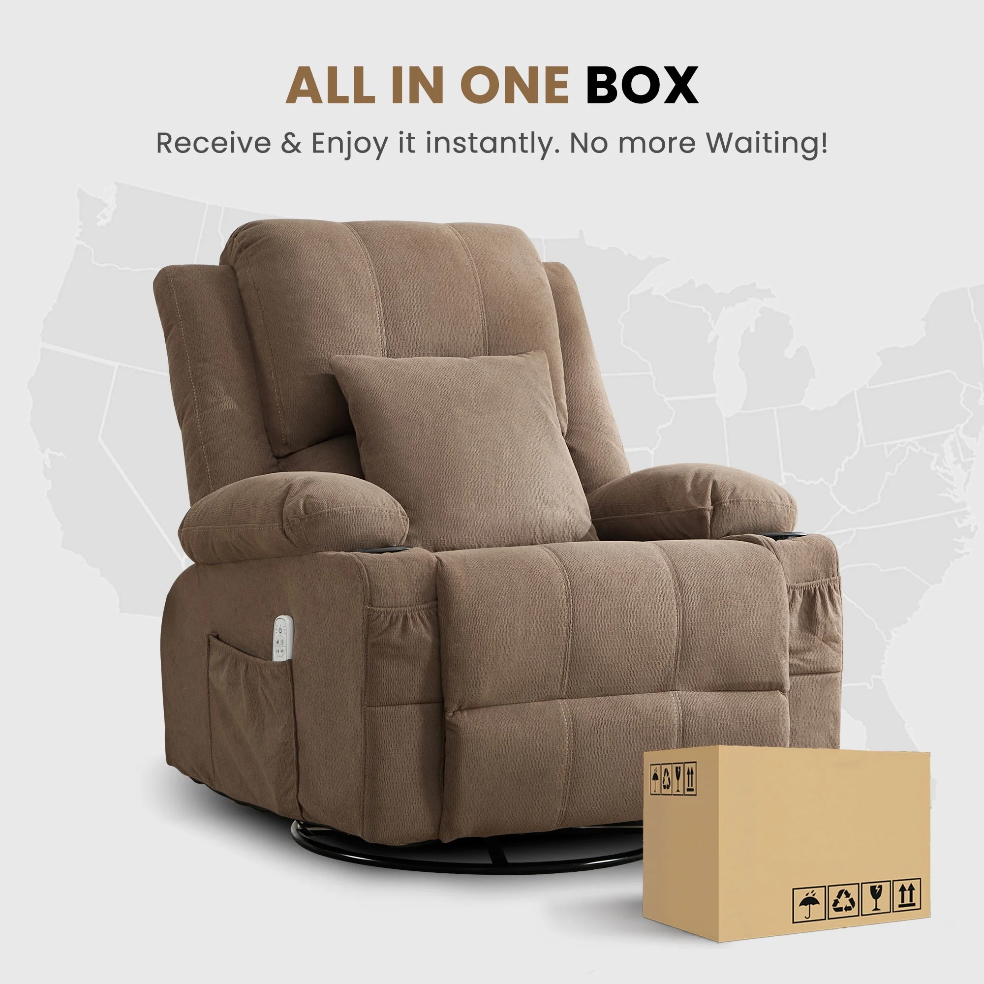 JONPONY Kneading Massage Rocker Recliner Chair with 4-Point 3D Kneading Massage and Heat Ergonomic Lounge Chair for Living Room with Rocking Function and 2 Cup Holders, USB Charge Port,Gray