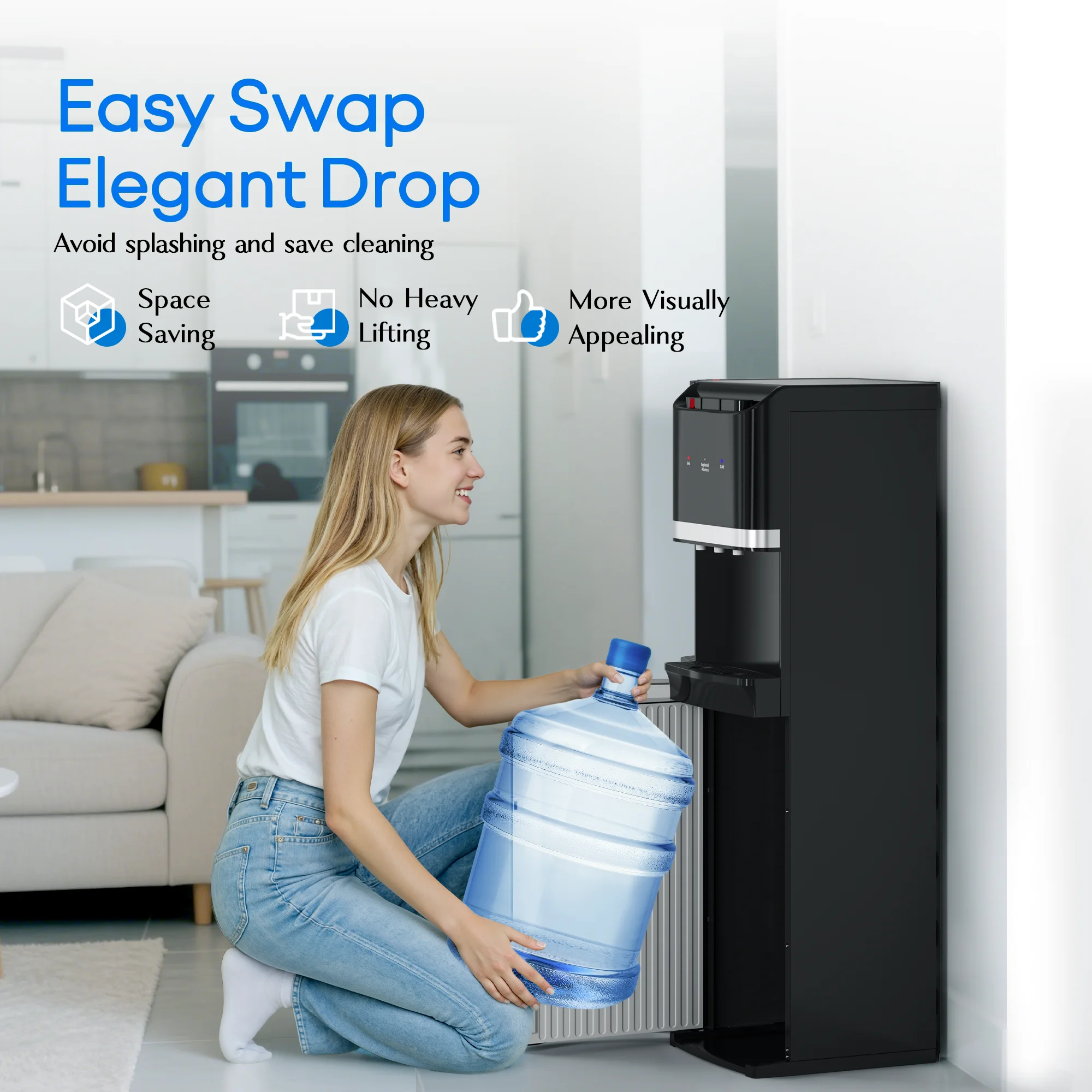 Manastin Bottom Loading Water Cooler Dispenser for 3-5 Gallon Bottles, Stainless Steel Water Cooler with 3 Temperature Settings - Hot, Cold & Room Water, Ideal Design for Home & Office