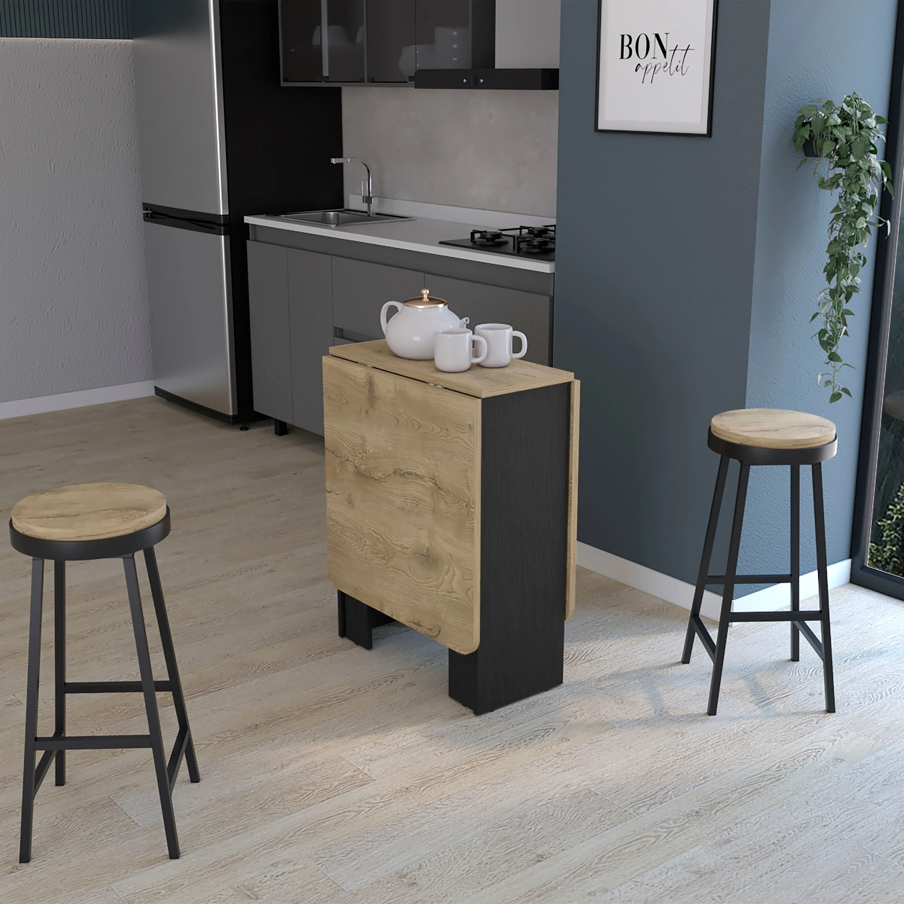 Gateleg Folding Table Space-Saving with Compact Design White / Macadamia