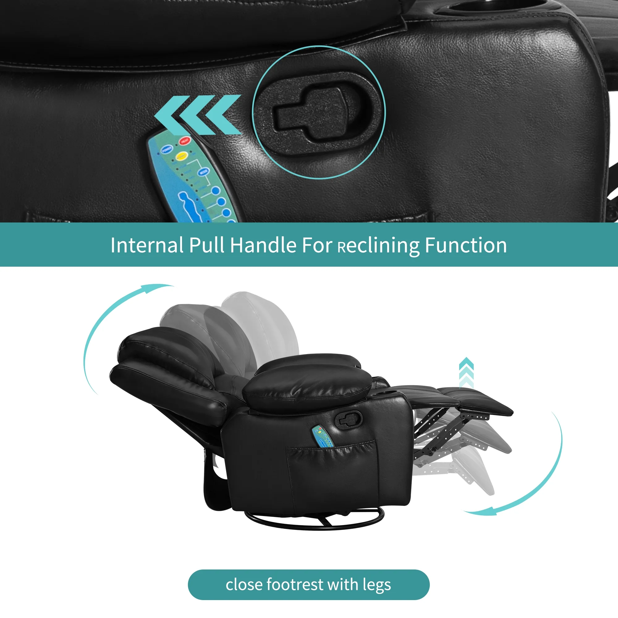 JONPONY Kneading Massage Rocker Recliner Chair with 4-Point 3D Kneading Massage and Heat Ergonomic Lounge Chair for Living Room with Rocking Function and 2 Cup Holders, USB Charge Port,Gray