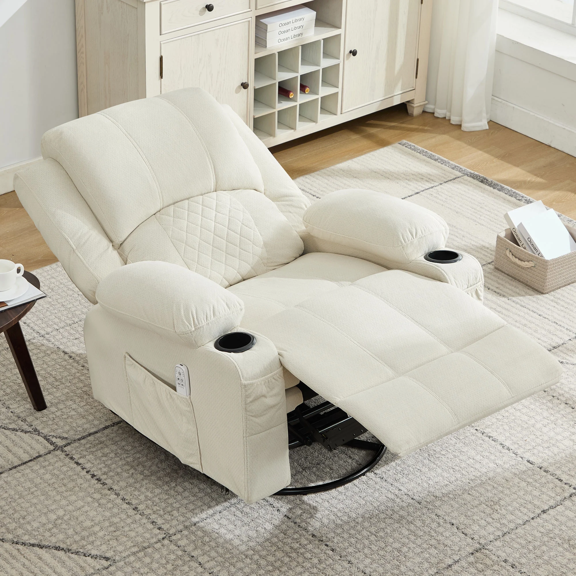 JONPONY Kneading Massage Rocker Recliner Chair with 4-Point 3D Kneading Massage and Heat Ergonomic Lounge Chair for Living Room with Rocking Function and 2 Cup Holders, USB Charge Port,Gray