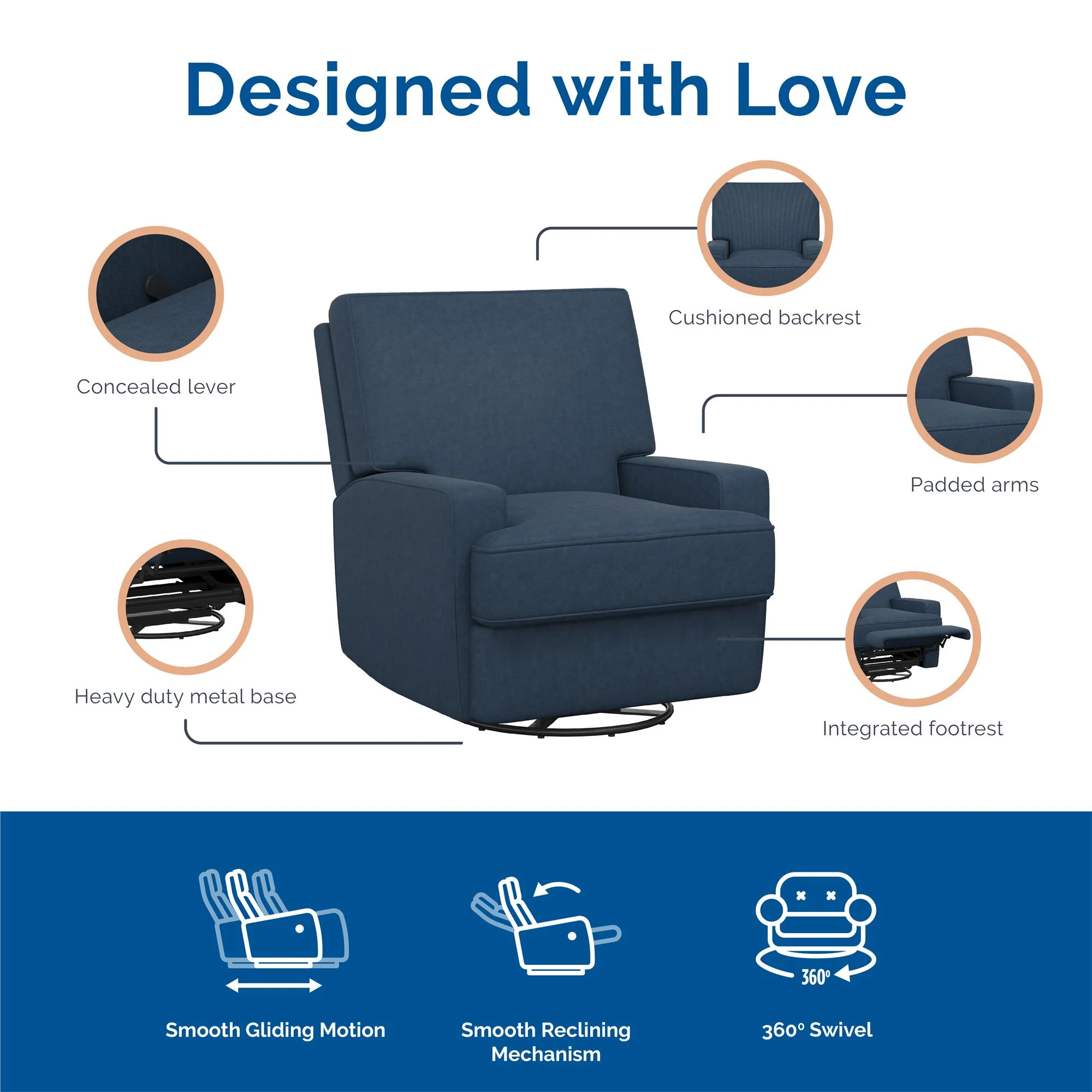 Baby Relax Rylan 4-in-1 Swivel Glider Rocker Recliner Chair