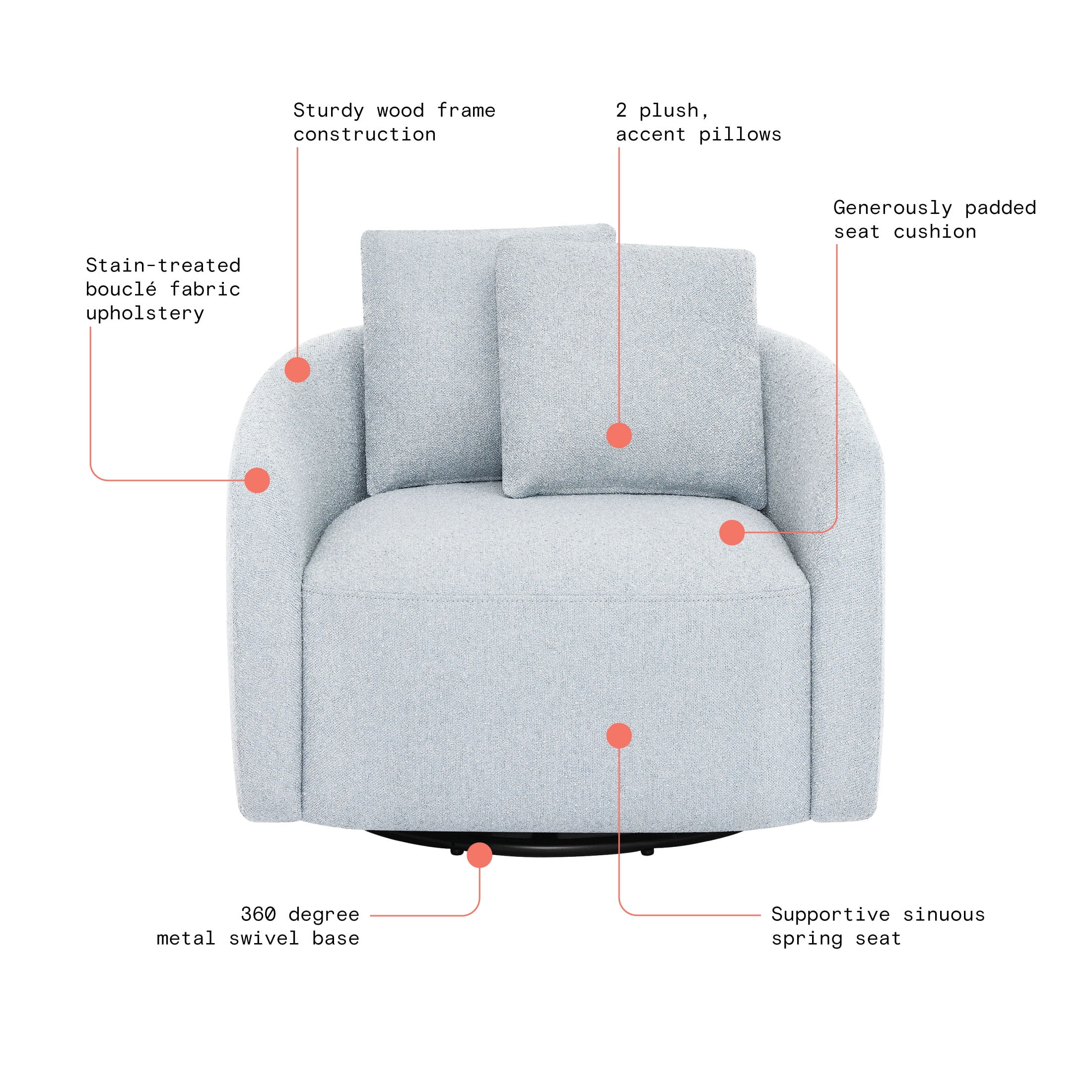 Beautiful Drew Kids Accent Chair by Drew Barrymore, Cornflower Bouclé Fabric