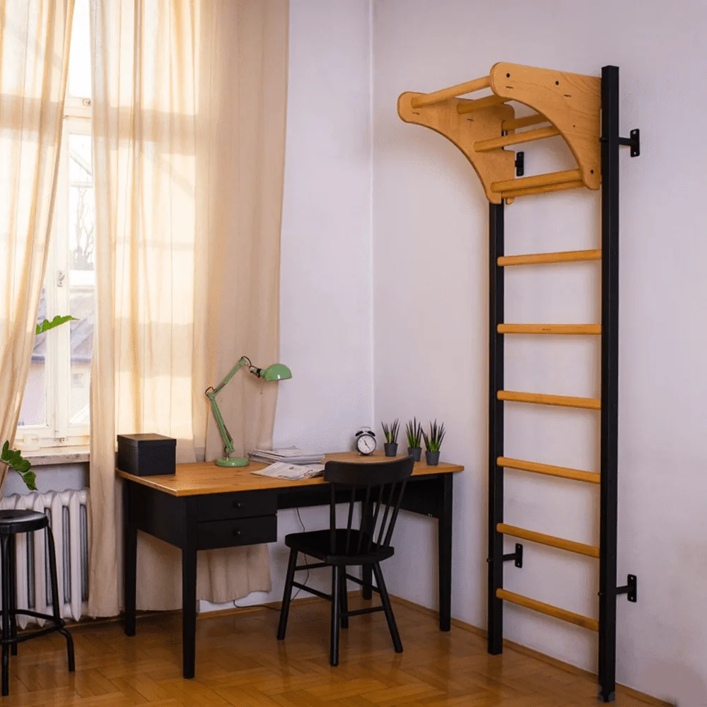 BenchK 211 Black Wall bars with adjustable beech wood pull-up bar