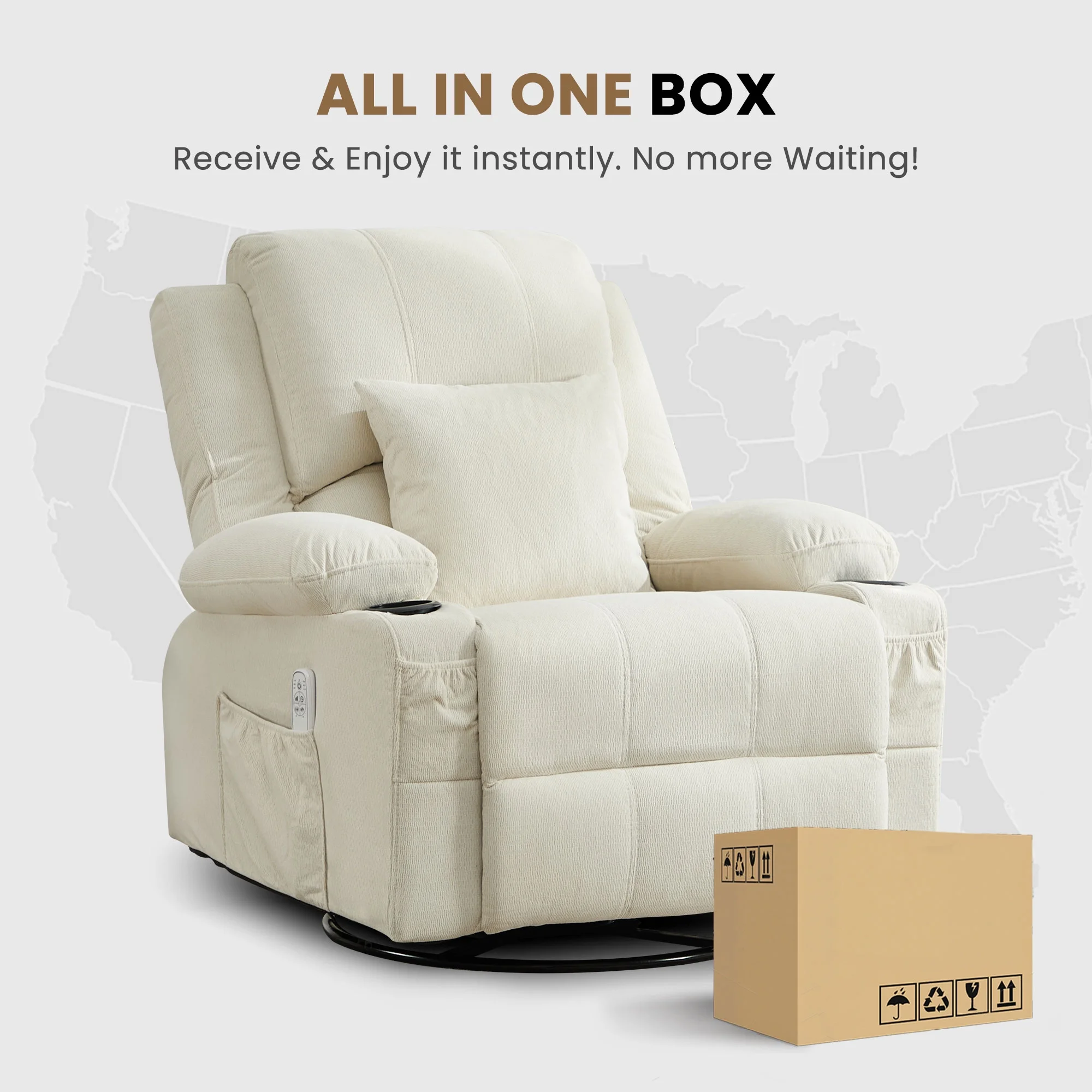 JONPONY Kneading Massage Rocker Recliner Chair with 4-Point 3D Kneading Massage and Heat Ergonomic Lounge Chair for Living Room with Rocking Function and 2 Cup Holders, USB Charge Port,Gray