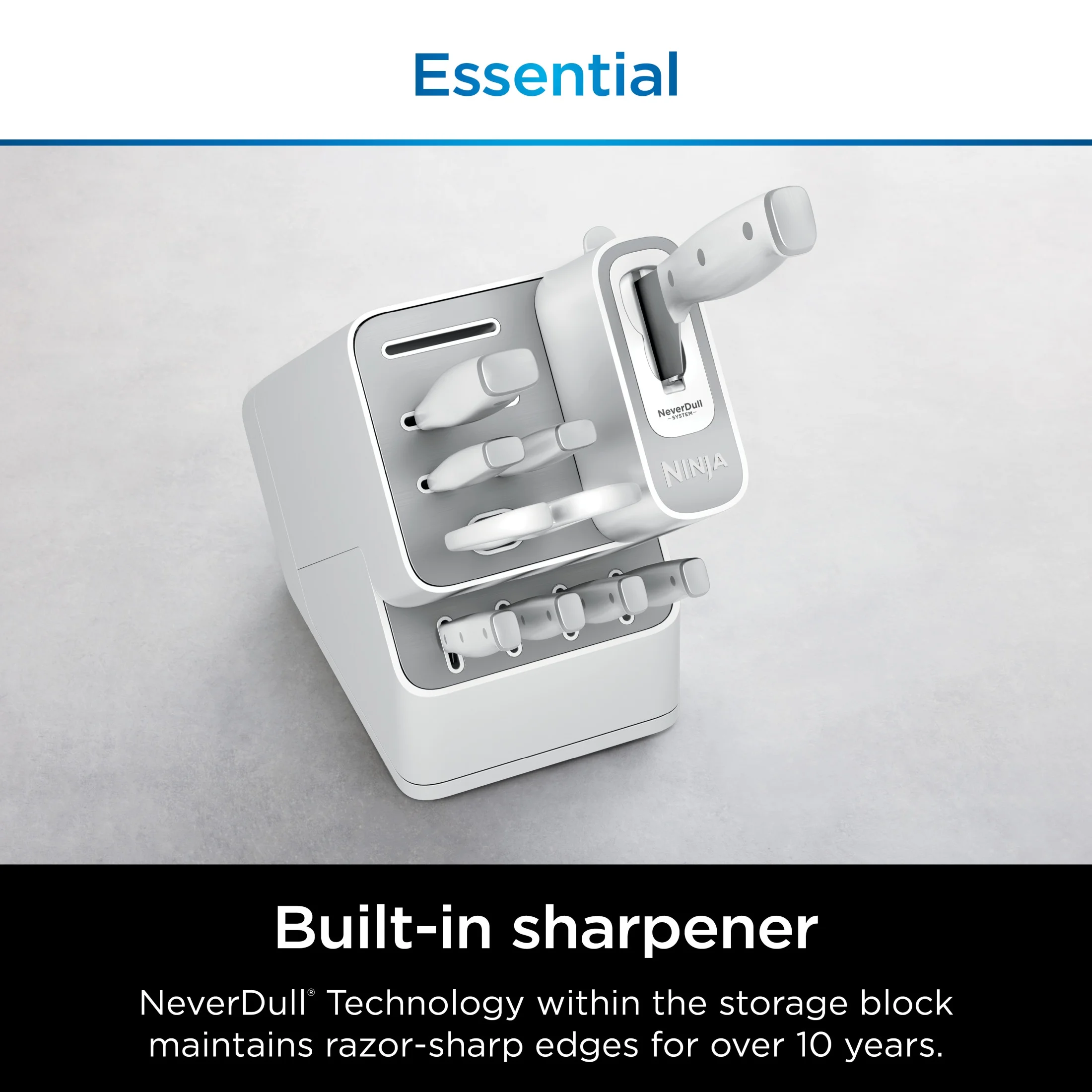 Ninja Foodi NeverDull 10-Piece Stainless Steel Essential Knife System with Sharpener, K12010 Black/Gray