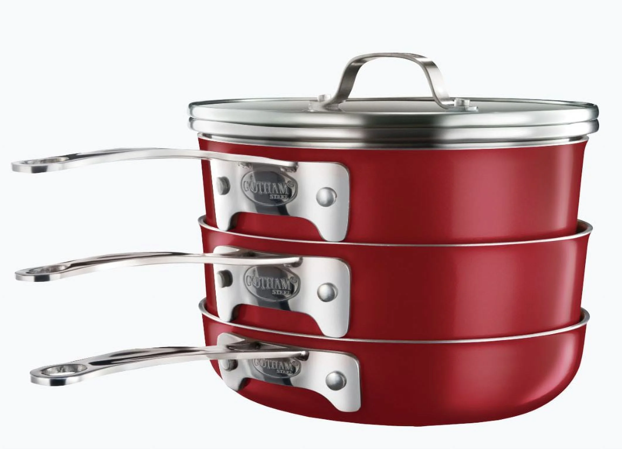 Gotham Steel Stackmaster 10 Pc Copper Pots and Pans Set Non Stick Cookware Set with Kitchen Utensils, Induction Ready, Non Toxic Nesting Design for 50% Space Saving, Oven and Dishwasher Safe