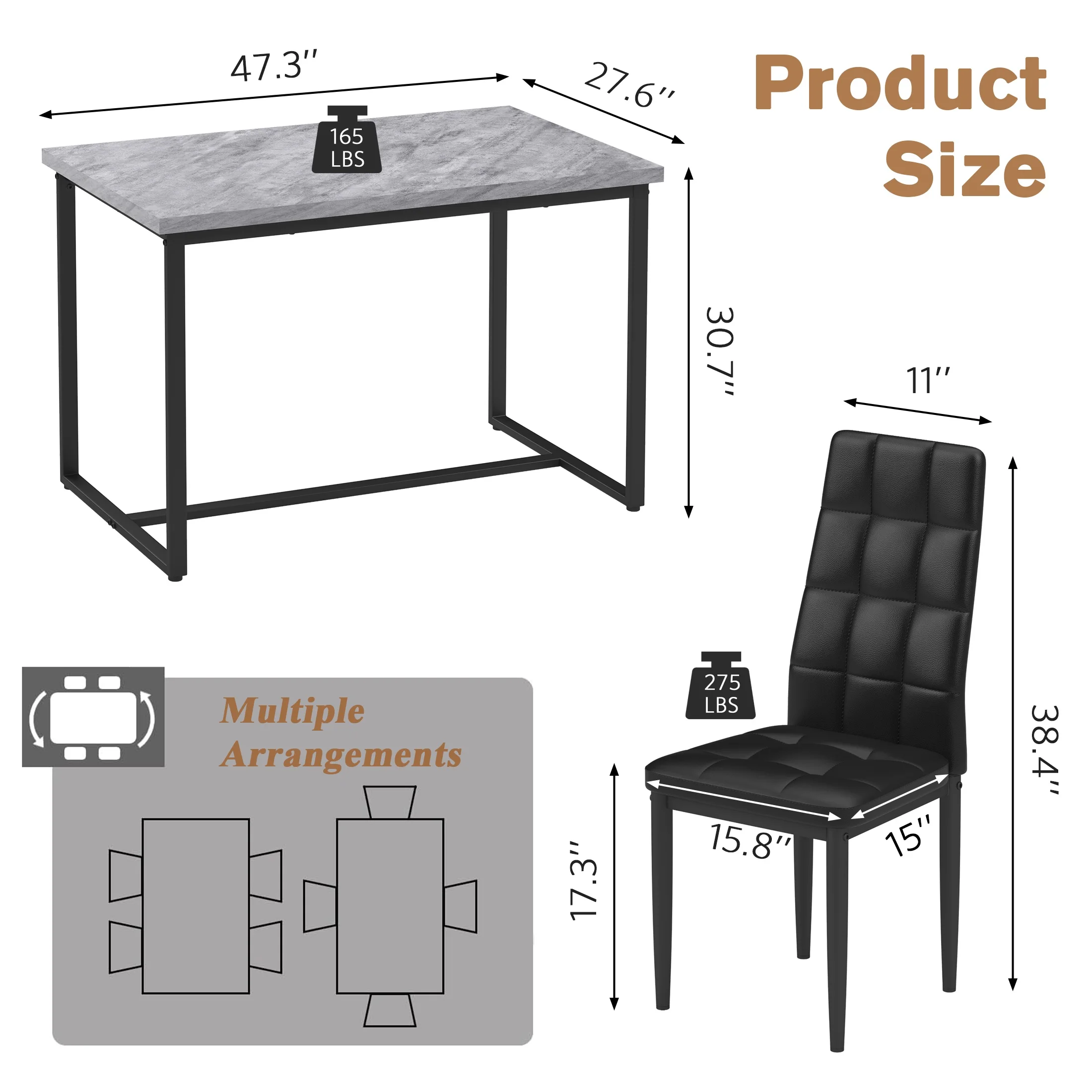 SEGMART Dining Table with 4 High-Back Upholstered Chairs, Modern Dinette Set, Dining Table & Chairs Set for 4 Persons, Small Home Kitchen Dining Table Set, Ideal for Apartment Breakfast Nook