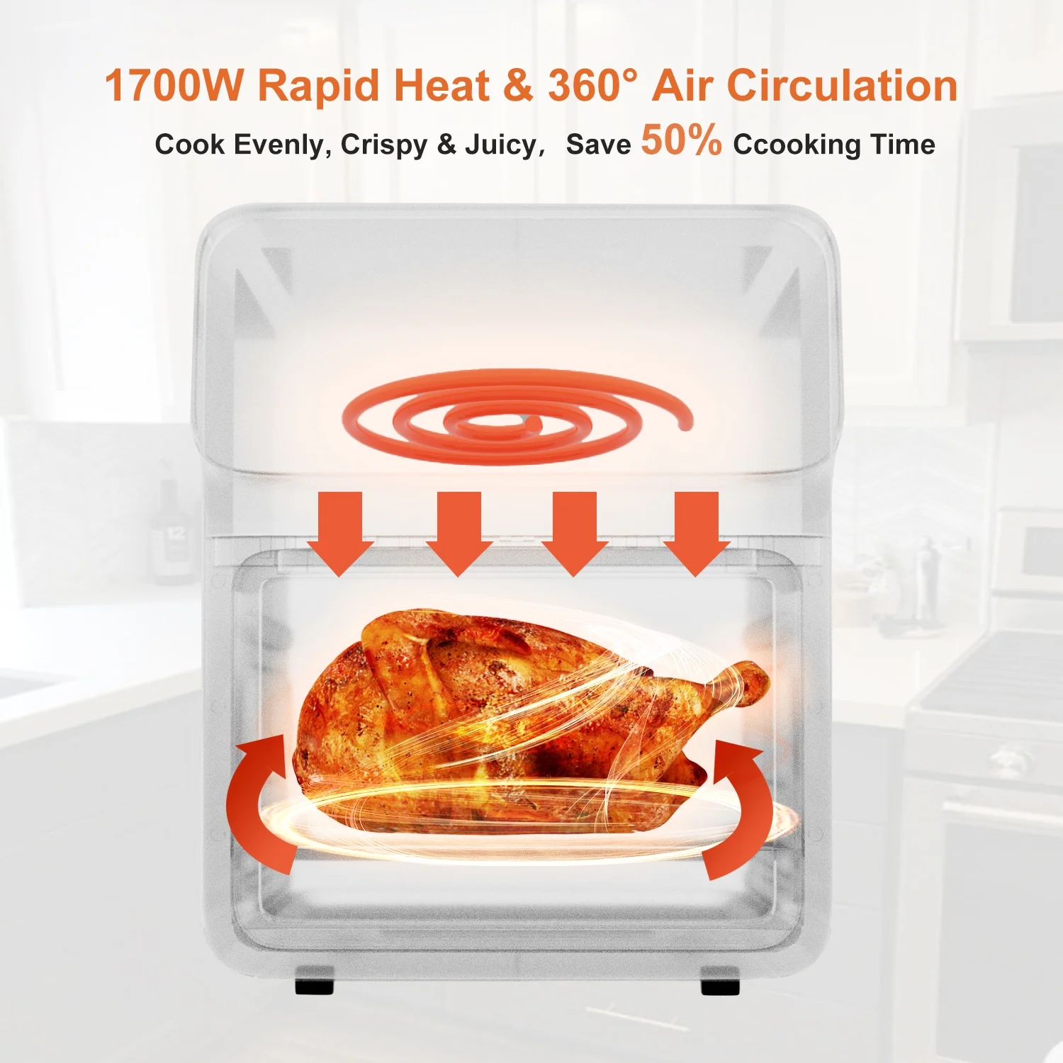 Bluebow Air Fryer 12QT Convection Oven with 10-in-1 Multi Function, Visible Window and Touchscreen, Black