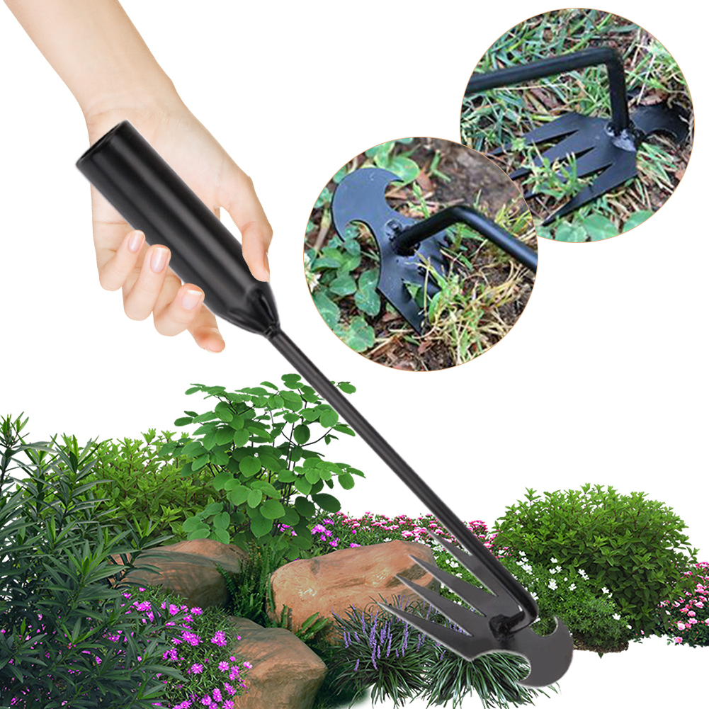 Weeding Artifact Manganese Steel Forged Garden Weeding Tools 4 Teeth Hand Weed Remover with Ergonomic Handle for Lawn and Garden