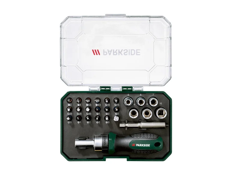 PARKSIDE® Set de clé à cliquet. embouts et douilles ou set d'embouts ou set d'embouts de tournevis à cliquet et de douilles