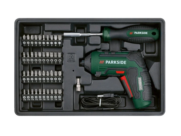PARKSIDE® Boîte à outils métal 4V et Set de tournevis PWBM A1