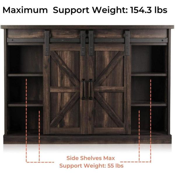 Fireside 48 in. Wooden Electric Fireplace TV Stand in Rustic Brown, with Sliding Barn Door, Entertainment Center