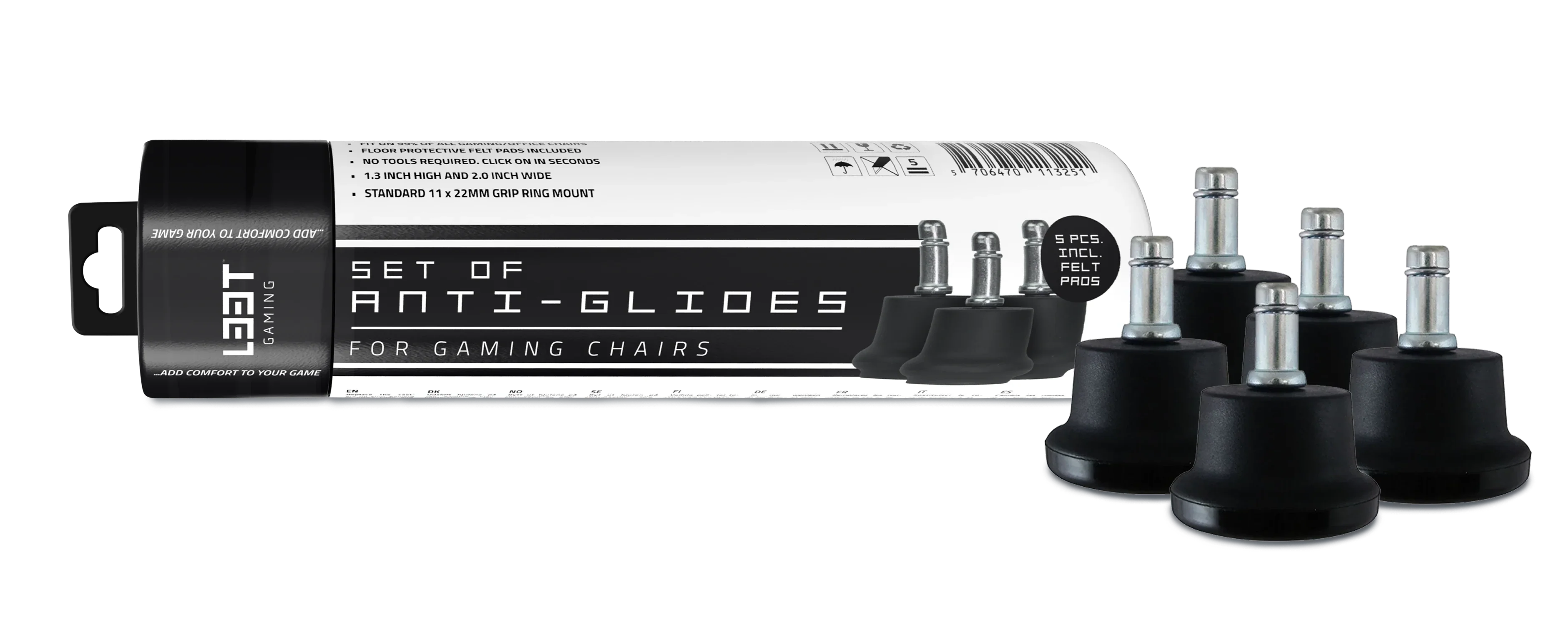 L33T - Anti-Glides til Gaming Stol - 5 stk inkl Felt Puder