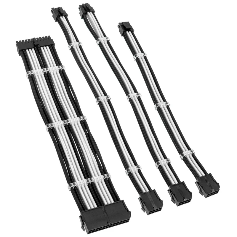Kolink Core Standard Braided Cable Extension Kit - Jet Black/Brilliant White  - 2x 6+2pin. 1x 4+4pin. 1x 20-4pin